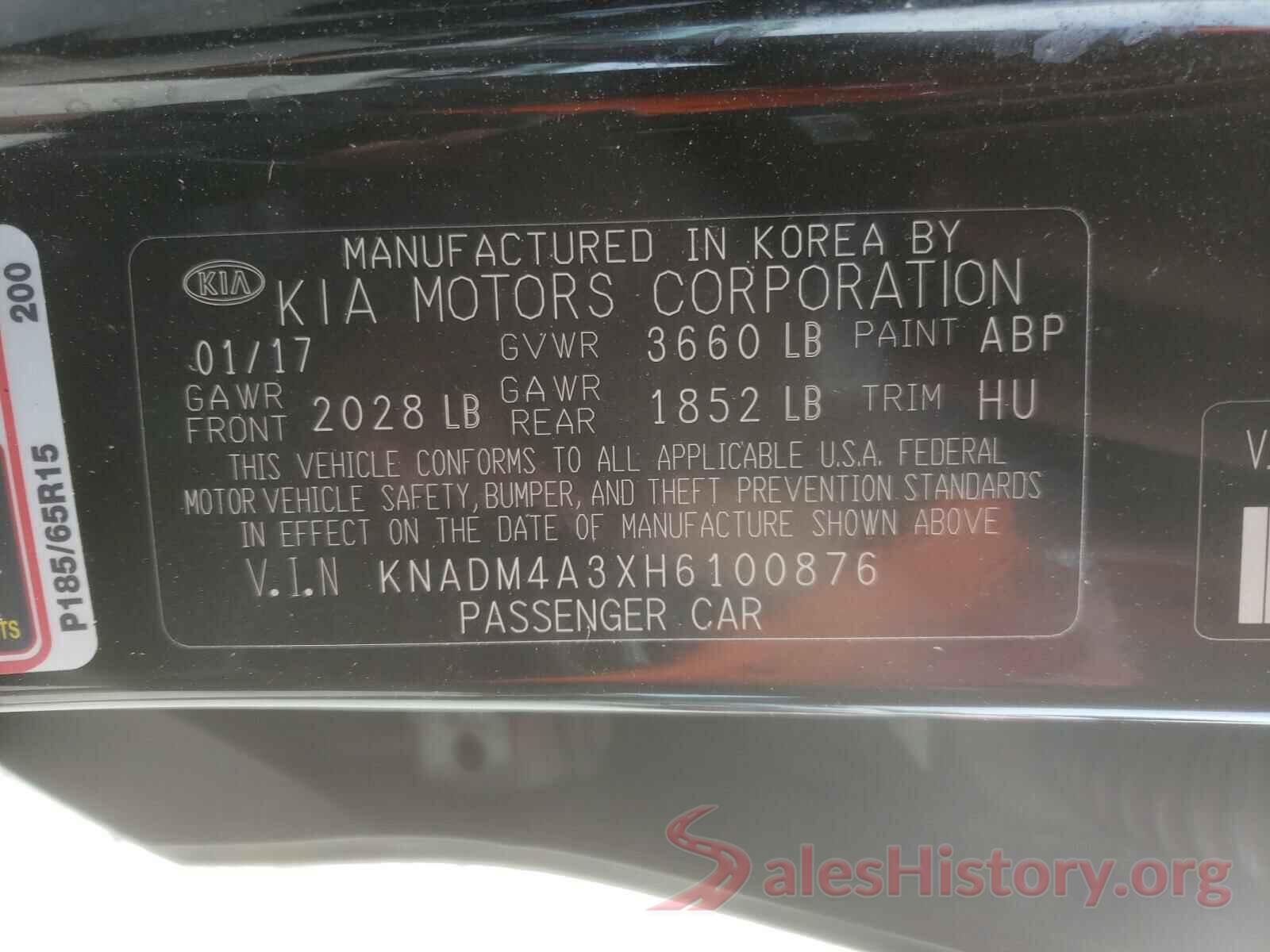 KNADM4A3XH6100876 2017 KIA RIO