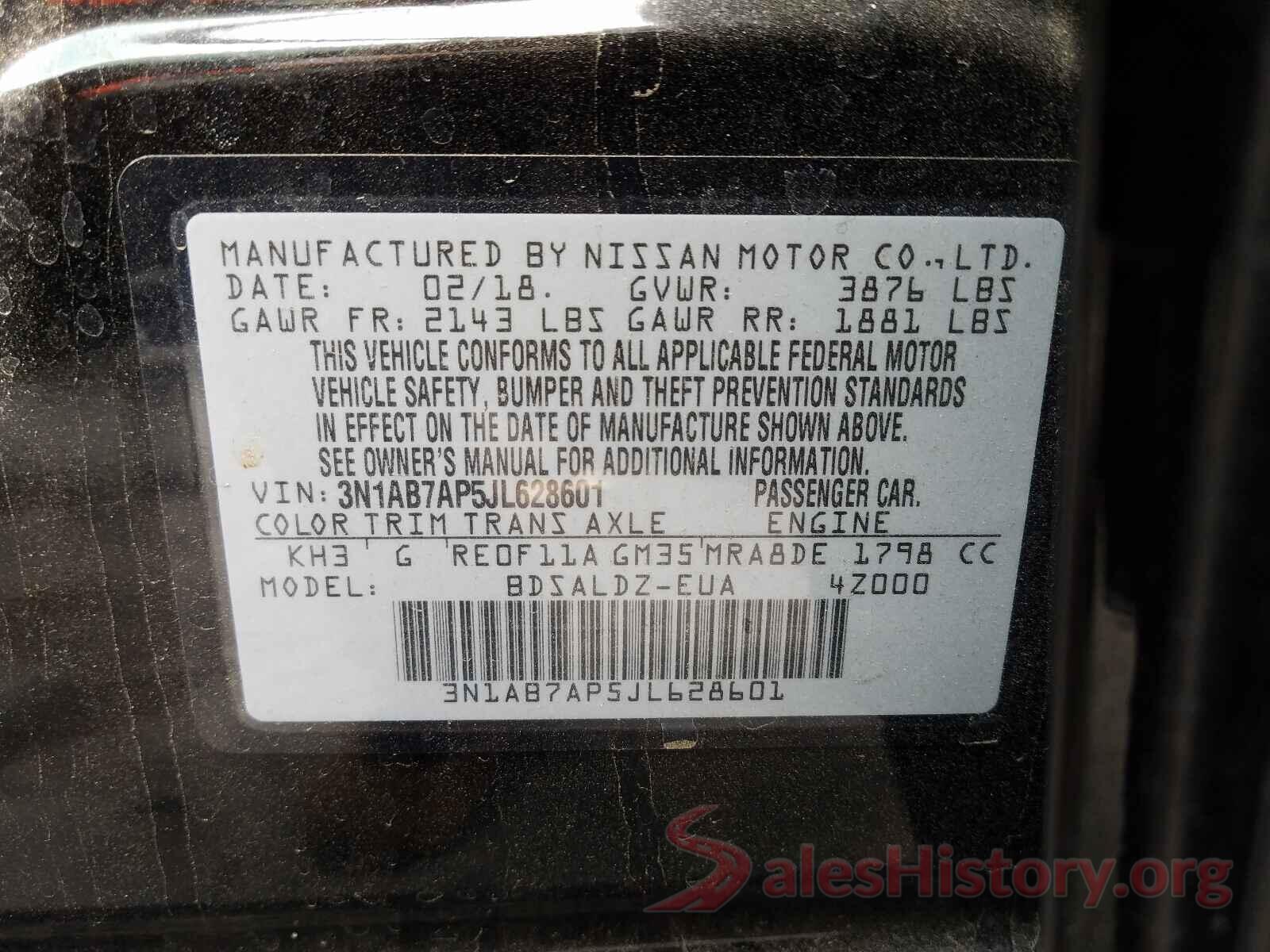 3N1AB7AP5JL628601 2018 NISSAN SENTRA