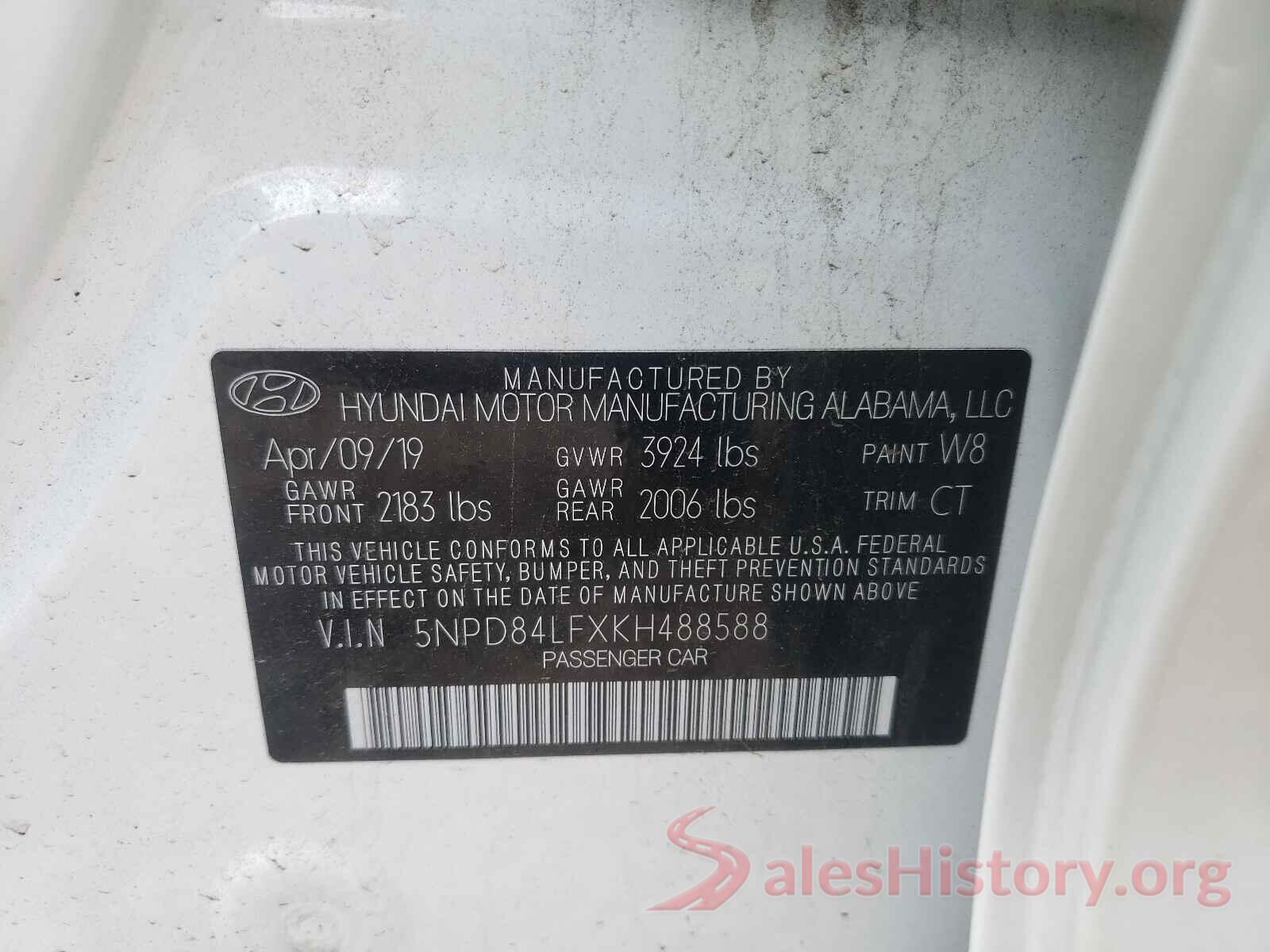 5NPD84LFXKH488588 2019 HYUNDAI ELANTRA