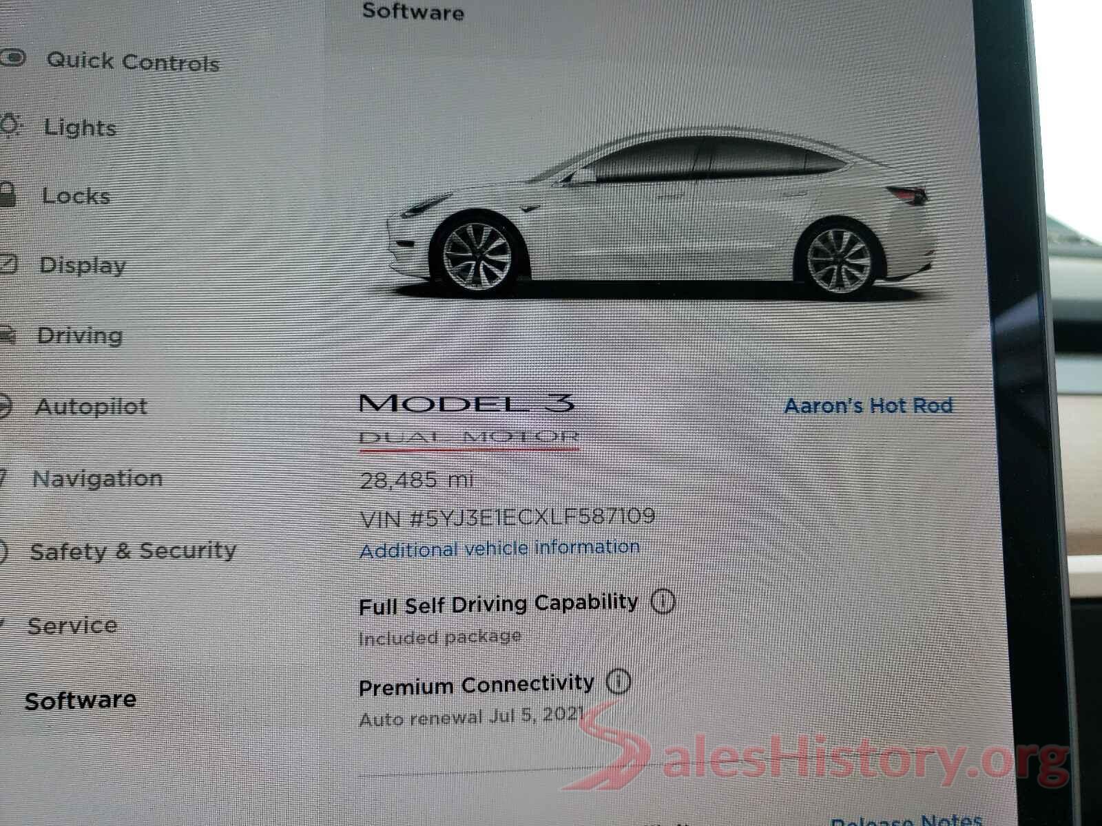 5YJ3E1ECXLF587109 2020 TESLA MODEL 3