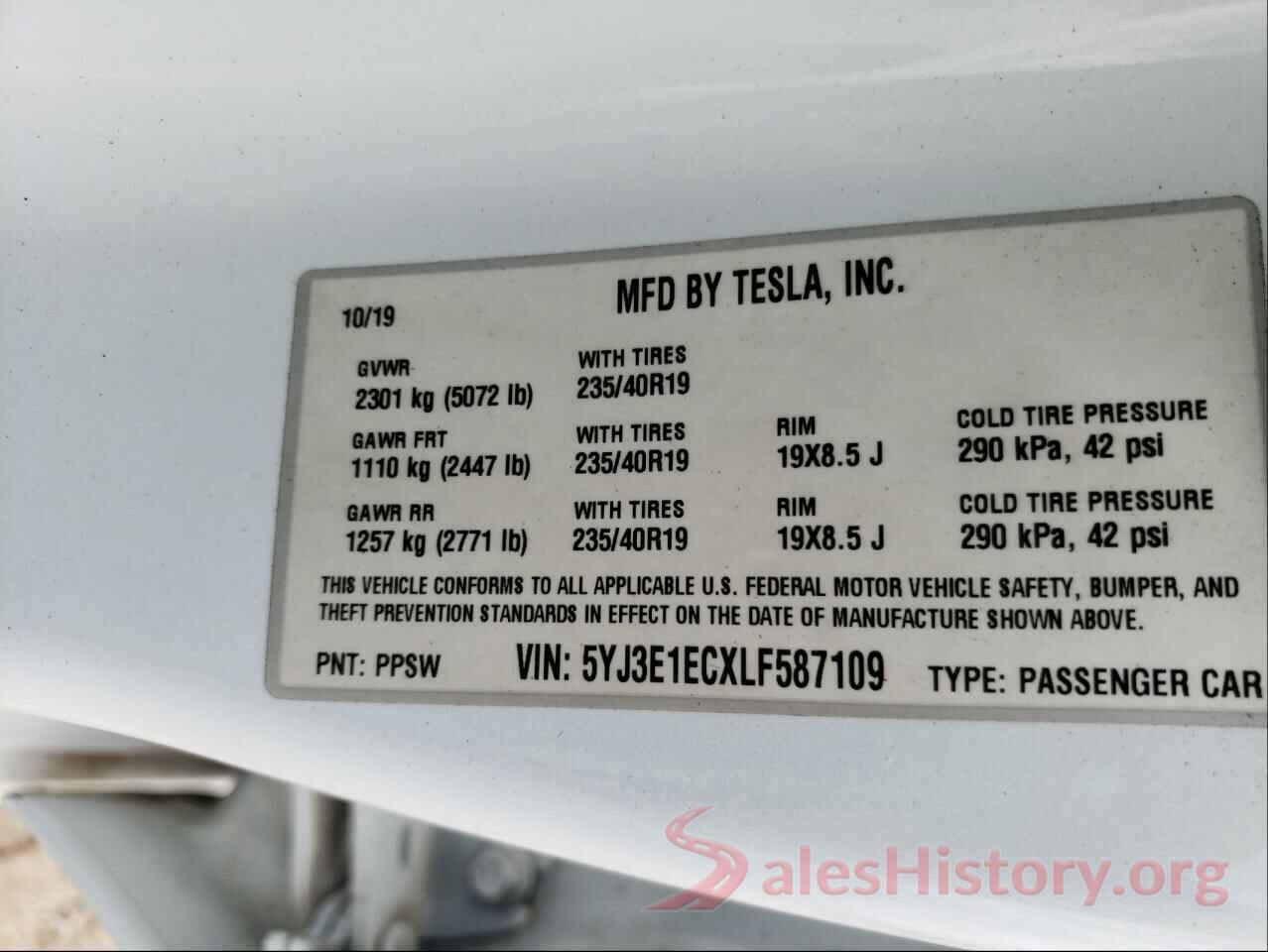 5YJ3E1ECXLF587109 2020 TESLA MODEL 3