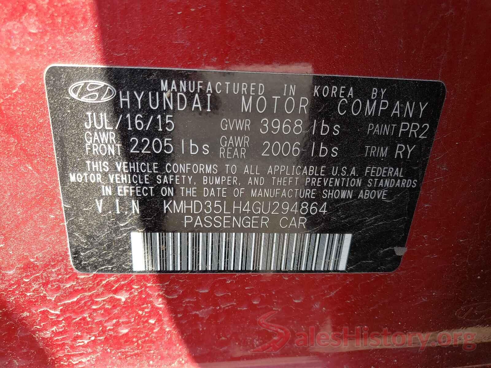 KMHD35LH4GU294864 2016 HYUNDAI ELANTRA