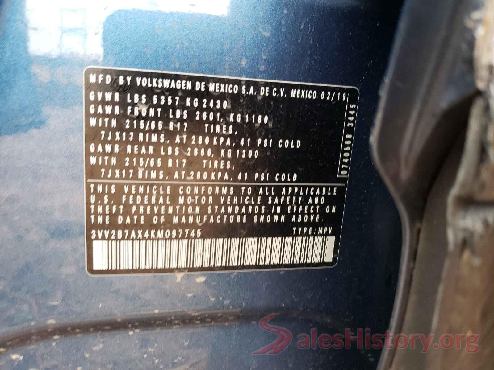 3VV2B7AX4KM097745 2019 VOLKSWAGEN TIGUAN