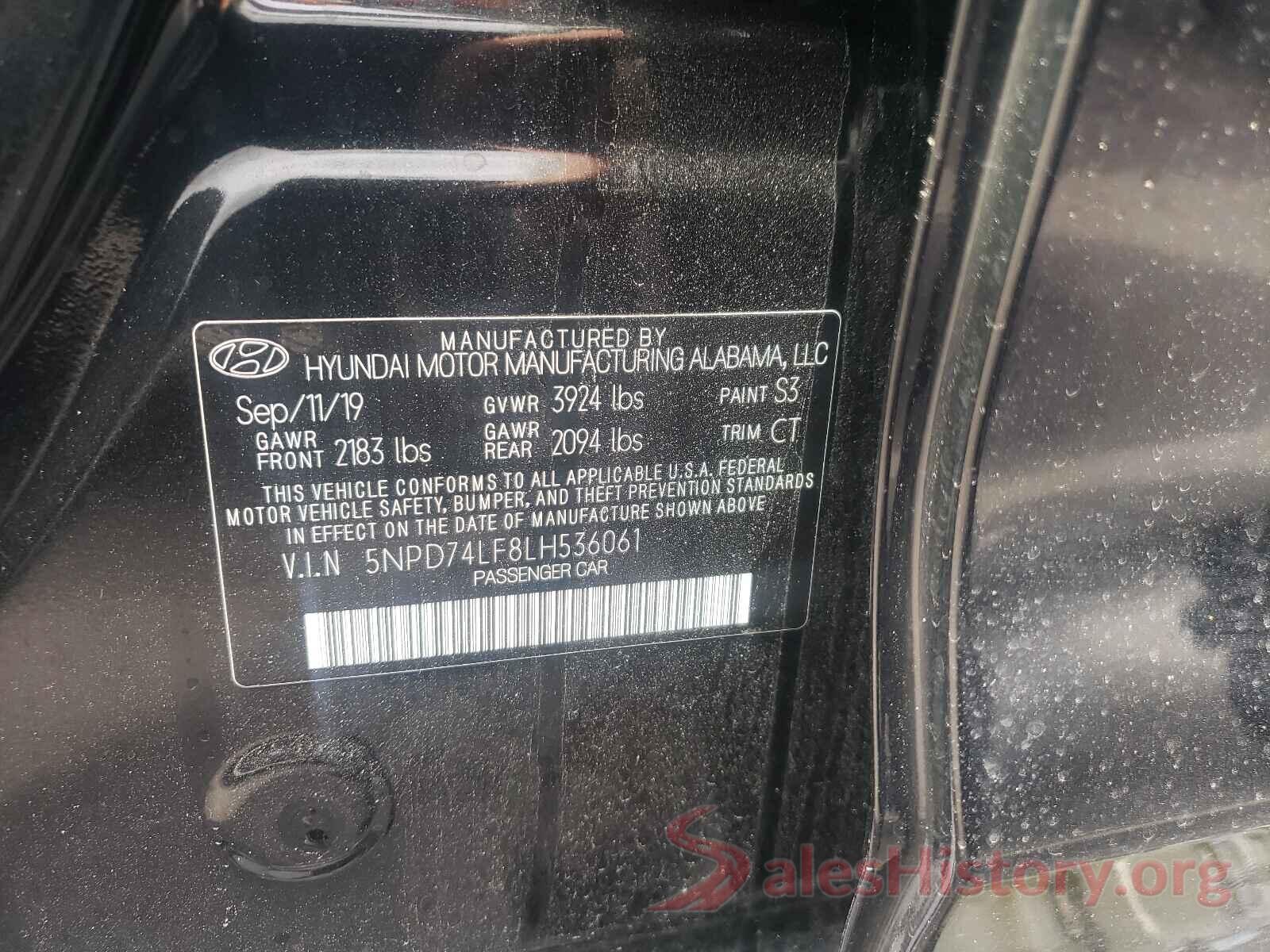 5NPD74LF8LH536061 2020 HYUNDAI ELANTRA