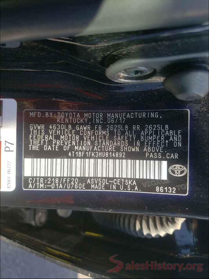 4T1BF1FK3HU814892 2017 TOYOTA CAMRY