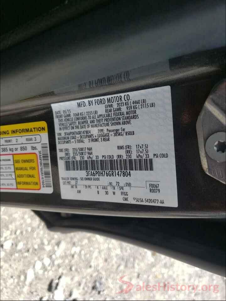 3FA6P0H76GR147804 2016 FORD FUSION