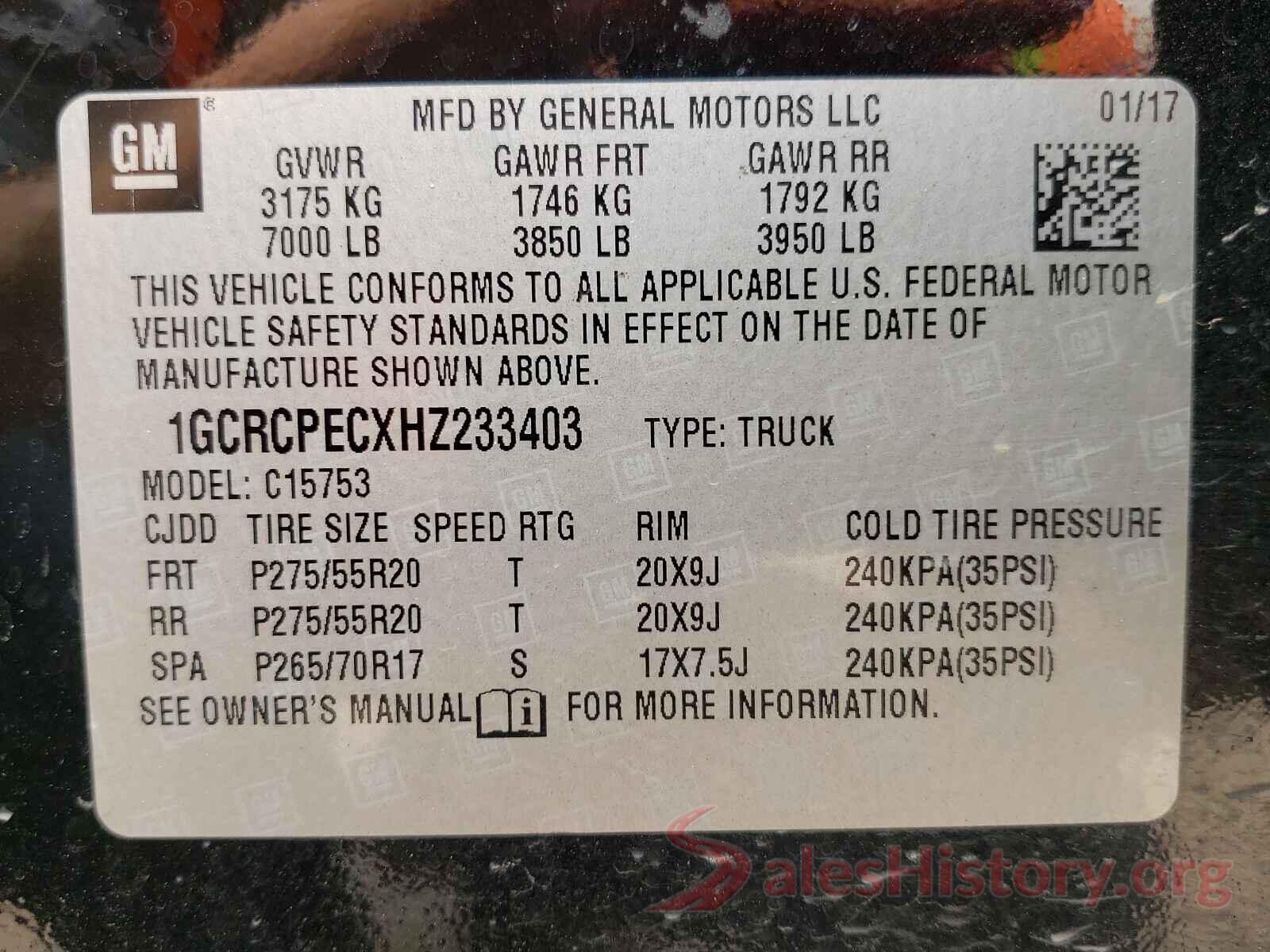 1GCRCPECXHZ233403 2017 CHEVROLET SILVERADO