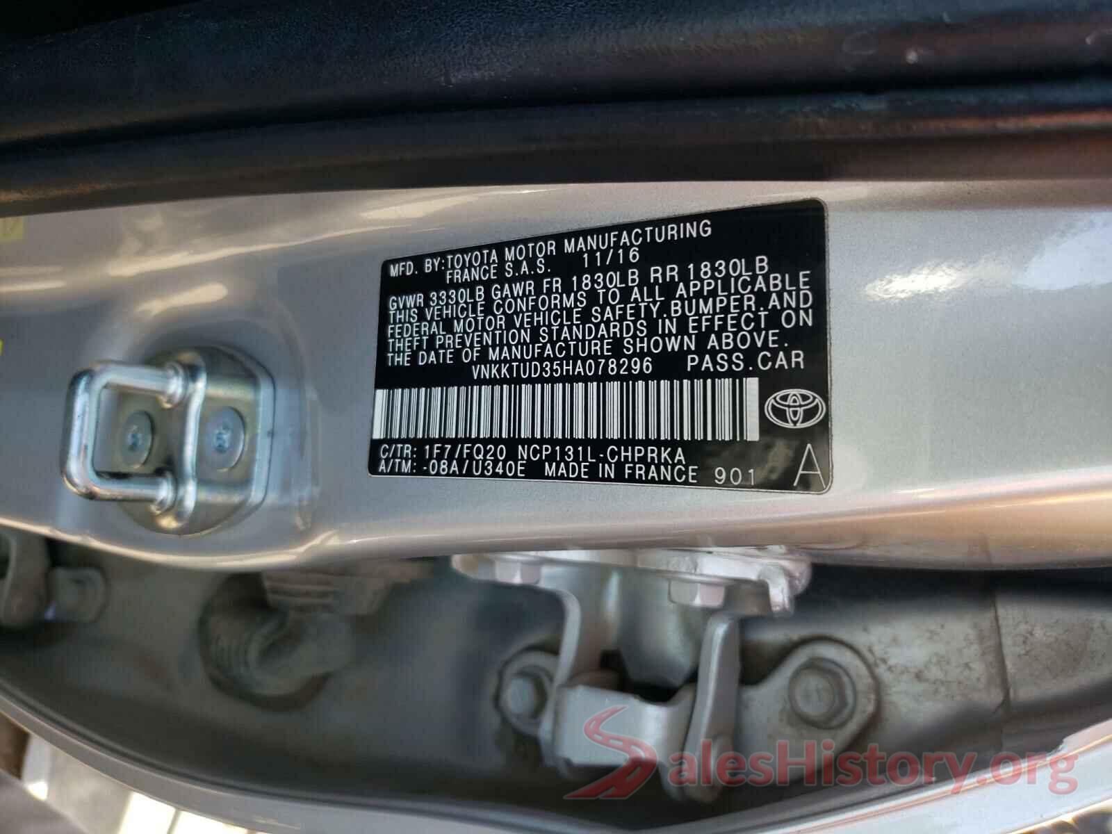 VNKKTUD35HA078296 2017 TOYOTA YARIS