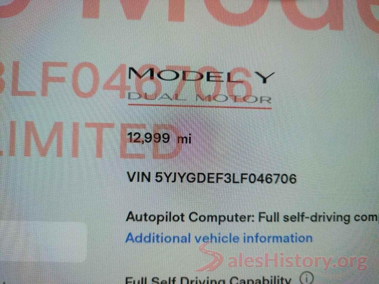 5YJYGDEF3LF046706 2020 TESLA MODEL Y