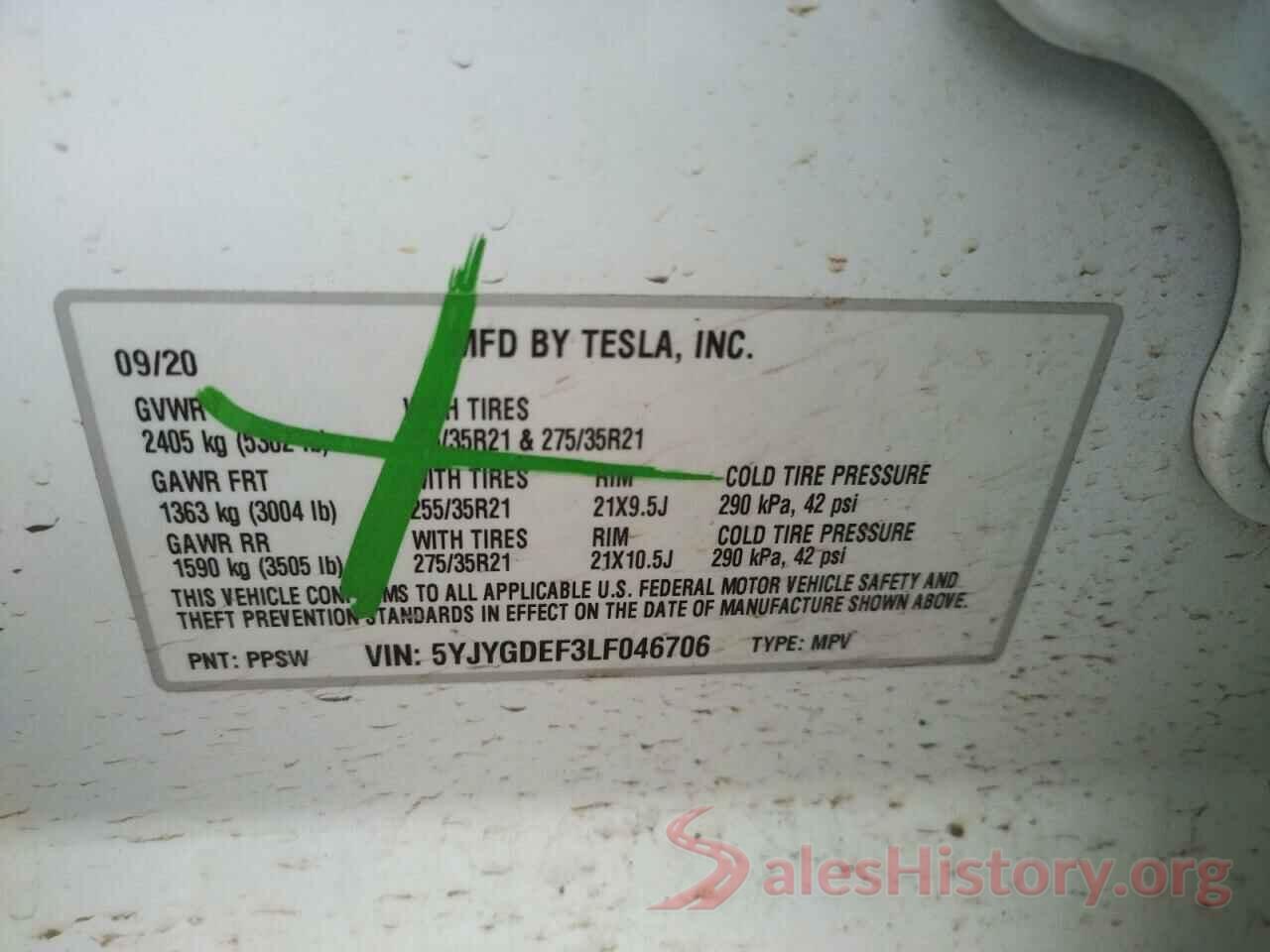 5YJYGDEF3LF046706 2020 TESLA MODEL Y