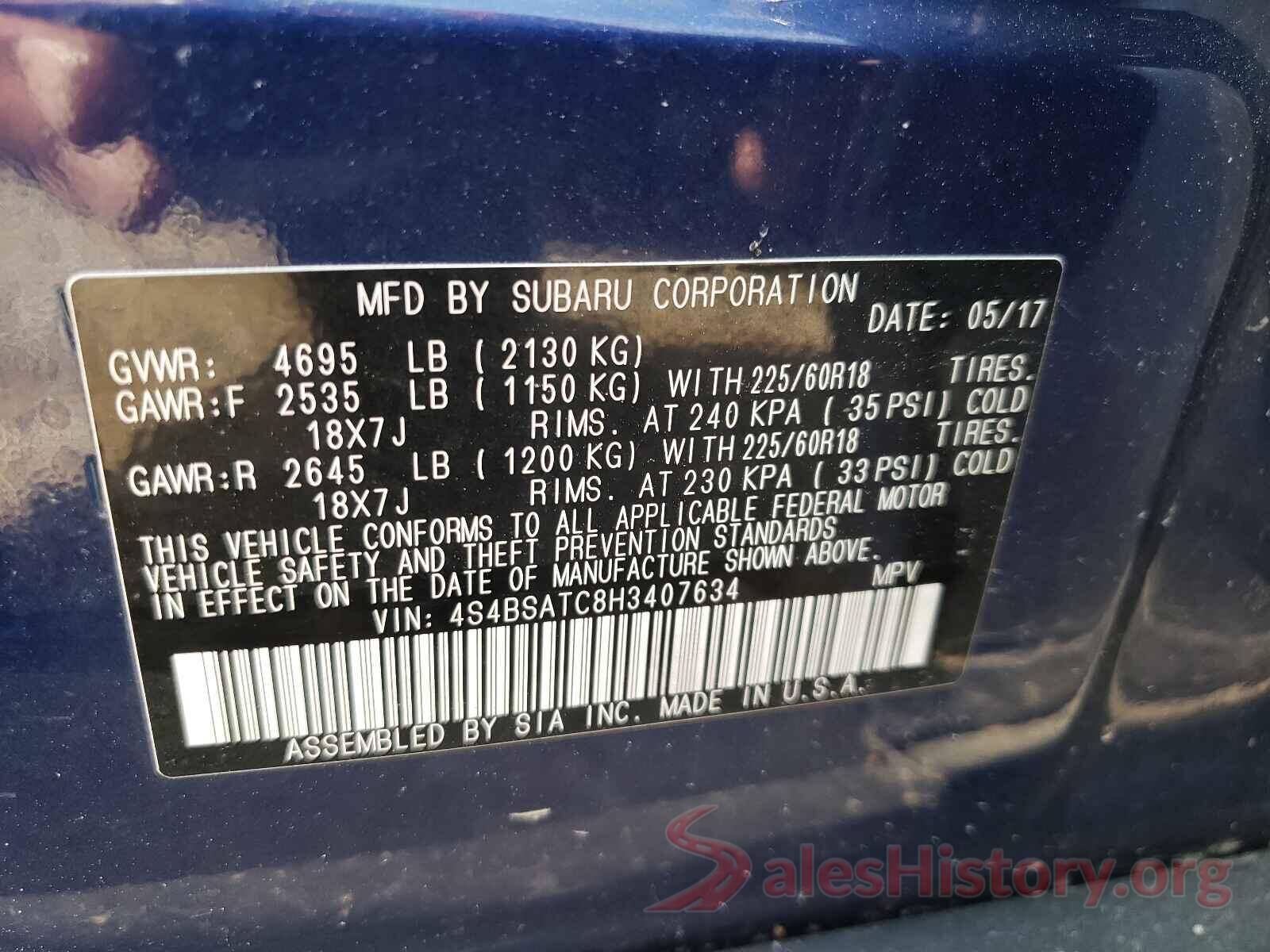 4S4BSATC8H3407634 2017 SUBARU OUTBACK