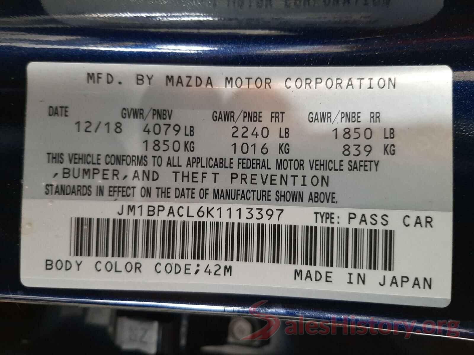 JM1BPACL6K1113397 2019 MAZDA 3