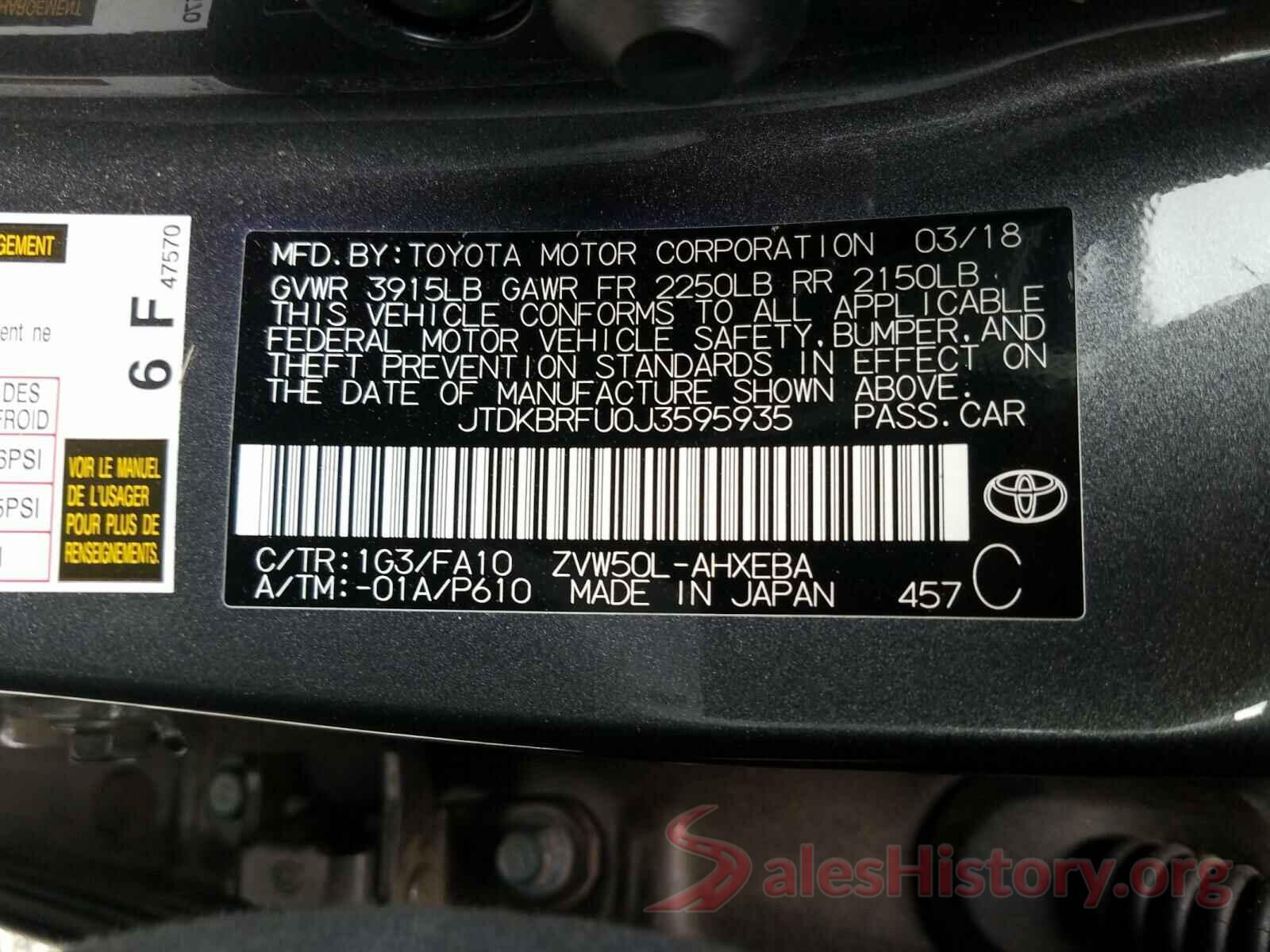 JTDKBRFU0J3595935 2018 TOYOTA PRIUS