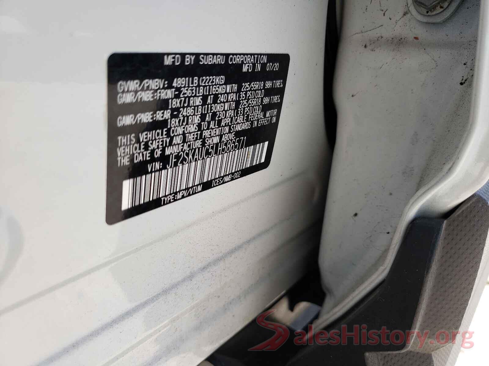 JF2SKAUC5LH586571 2020 SUBARU FORESTER