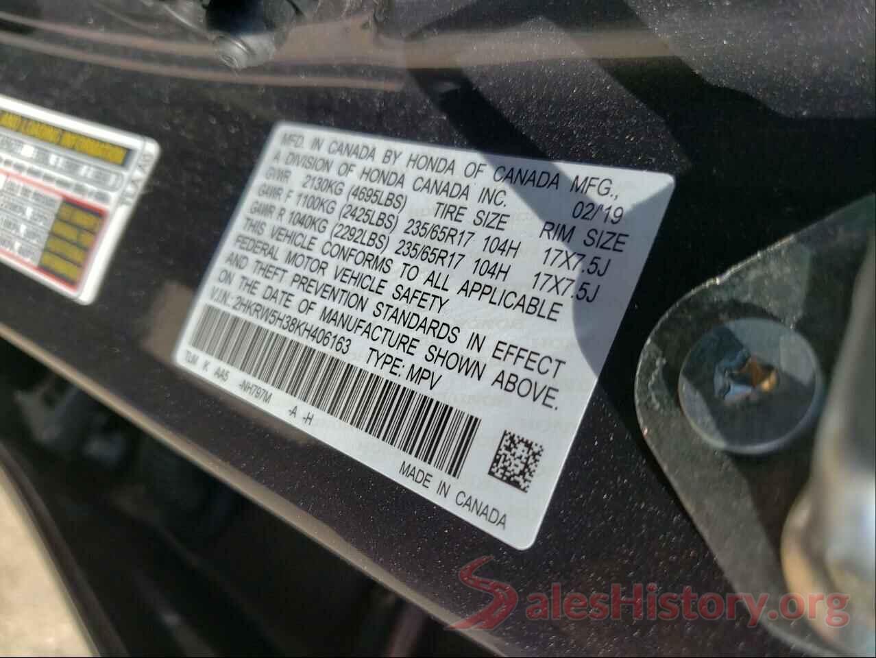 2HKRW5H38KH406163 2019 HONDA CRV