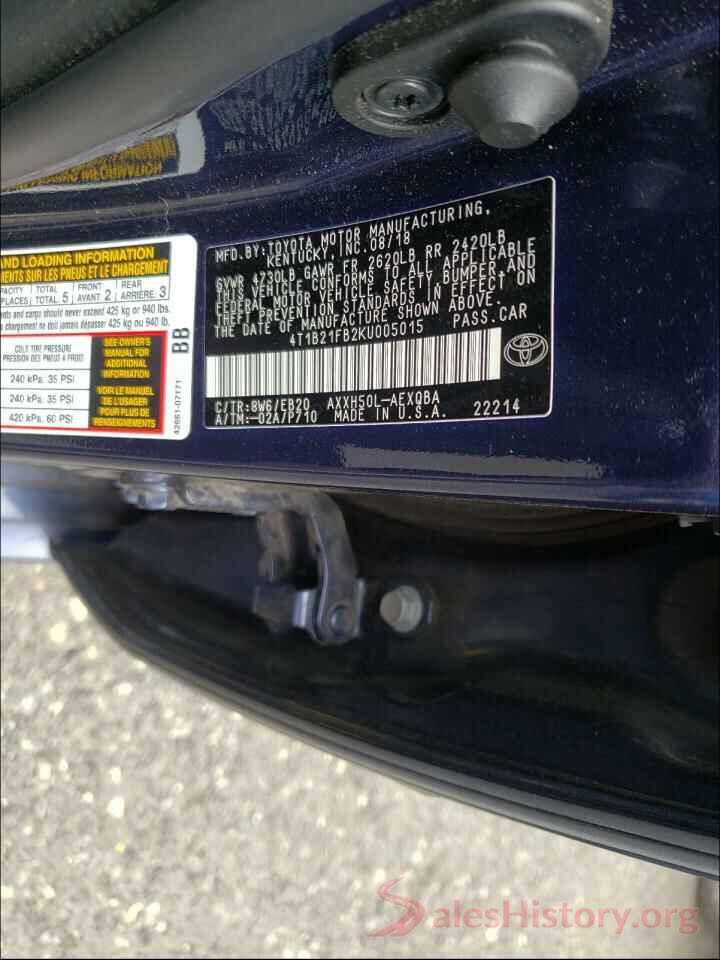 4T1B21FB2KU005015 2019 TOYOTA AVALON