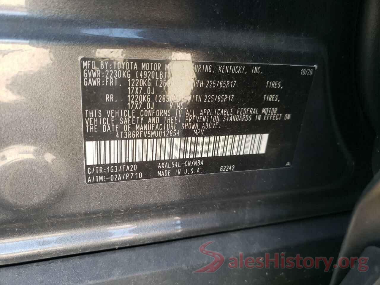 4T3R6RFV5MU012854 2021 TOYOTA RAV4