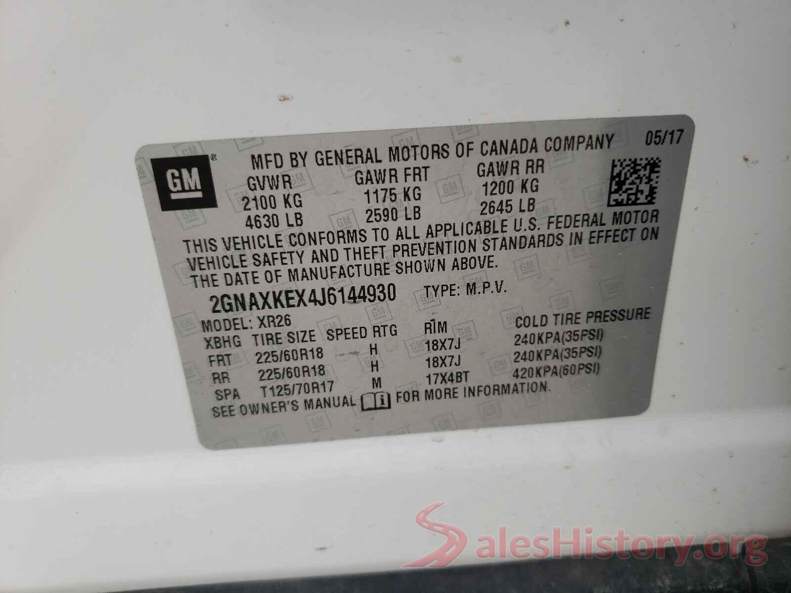 2GNAXKEX4J6144930 2018 CHEVROLET EQUINOX