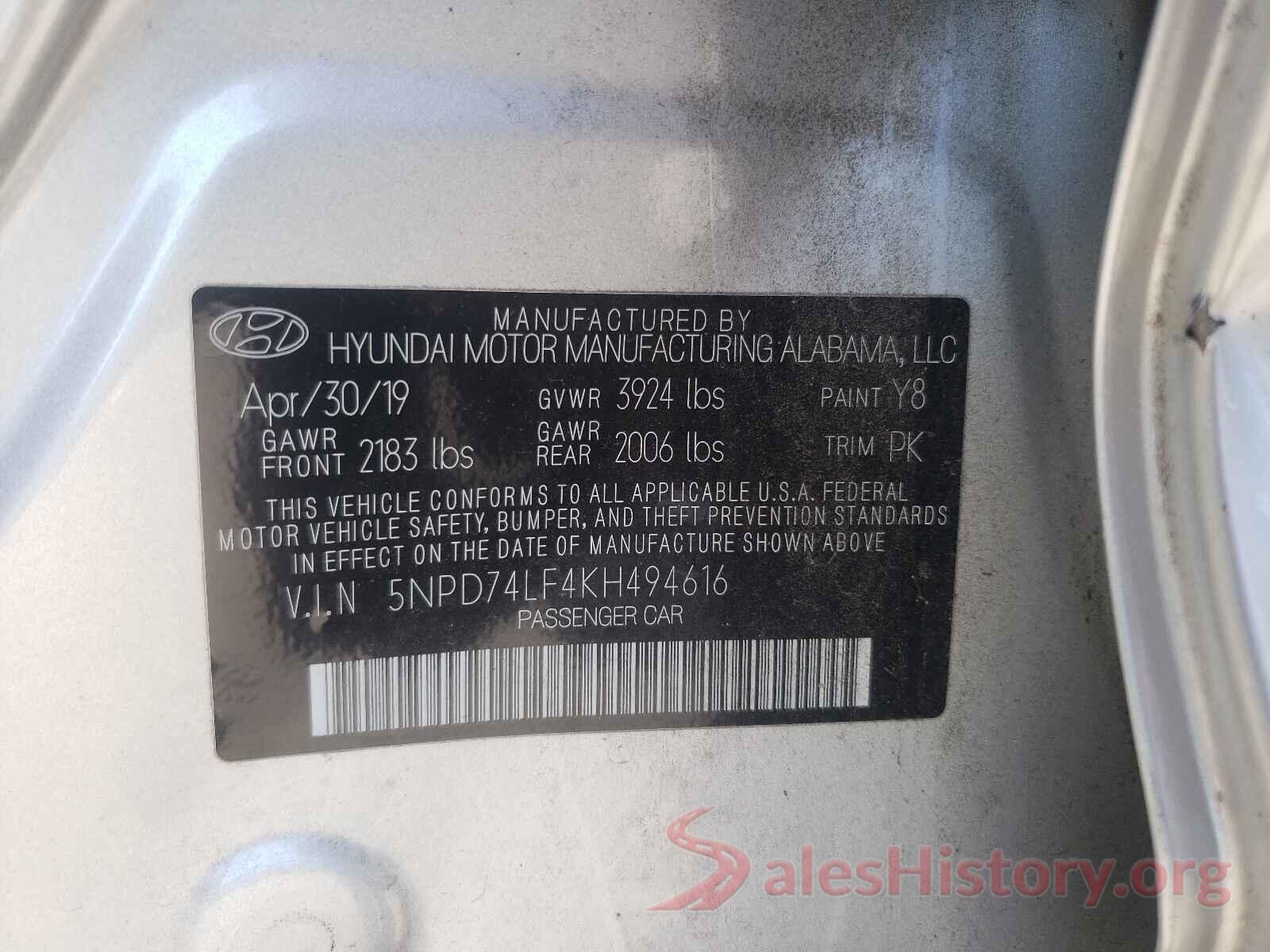 5NPD74LF4KH494616 2019 HYUNDAI ELANTRA