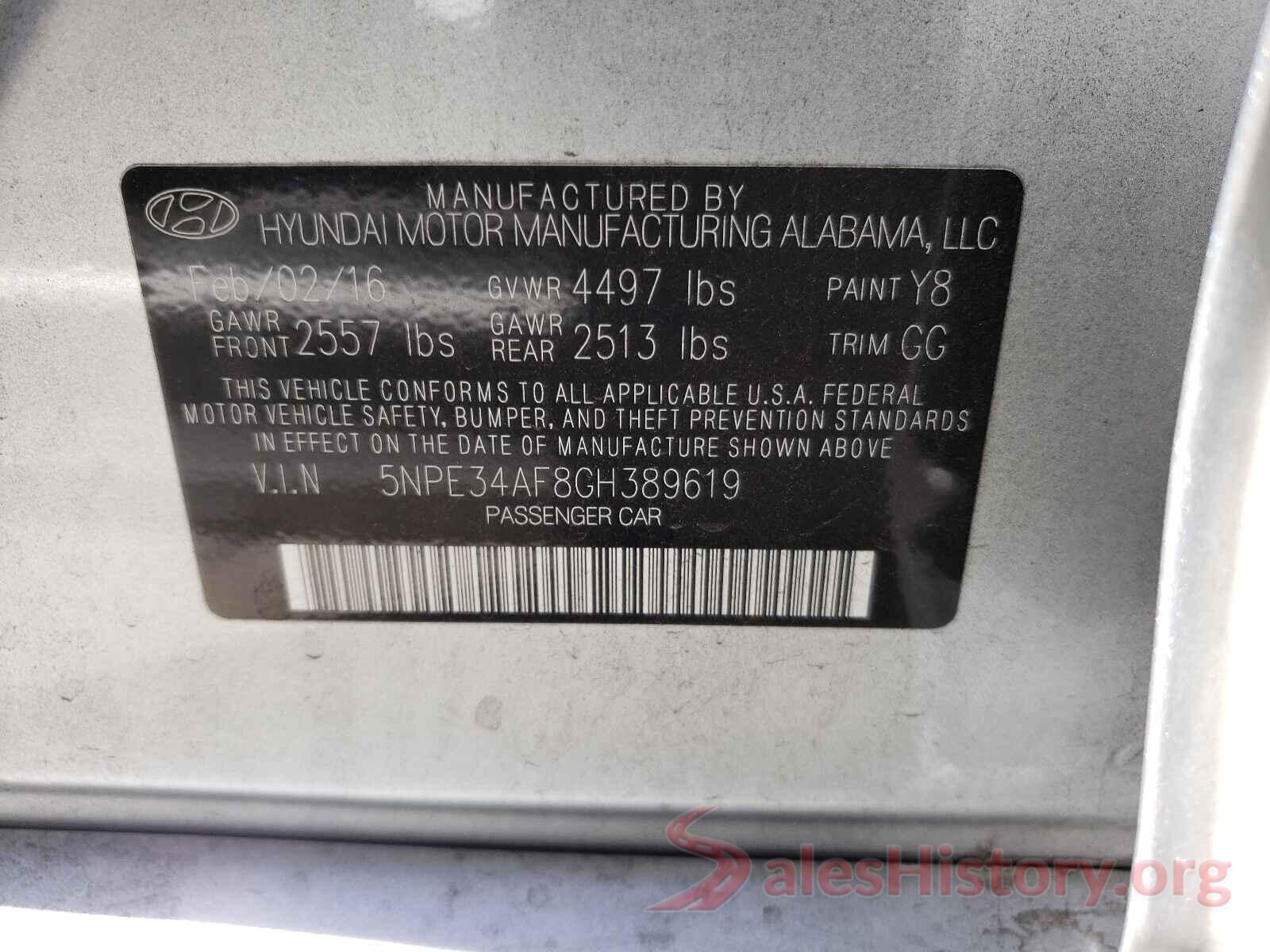 5NPE34AF8GH389619 2016 HYUNDAI SONATA