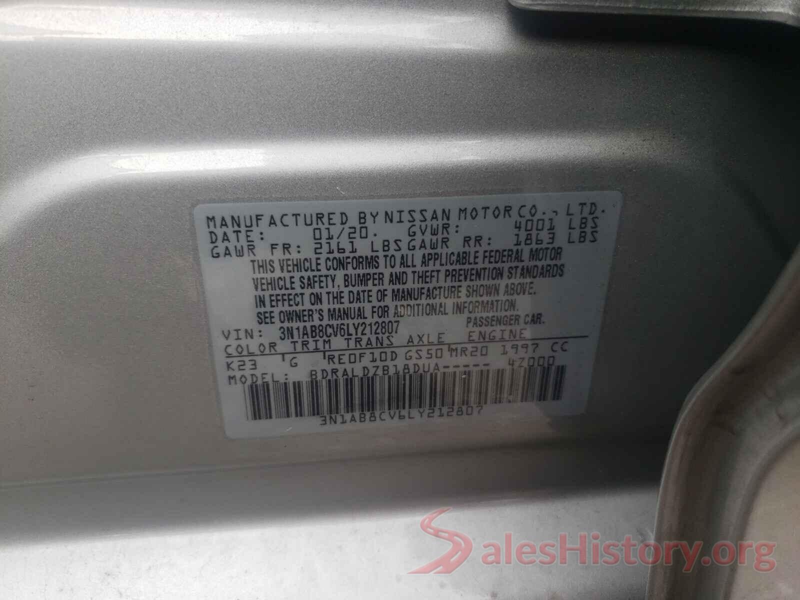 3N1AB8CV6LY212807 2020 NISSAN SENTRA