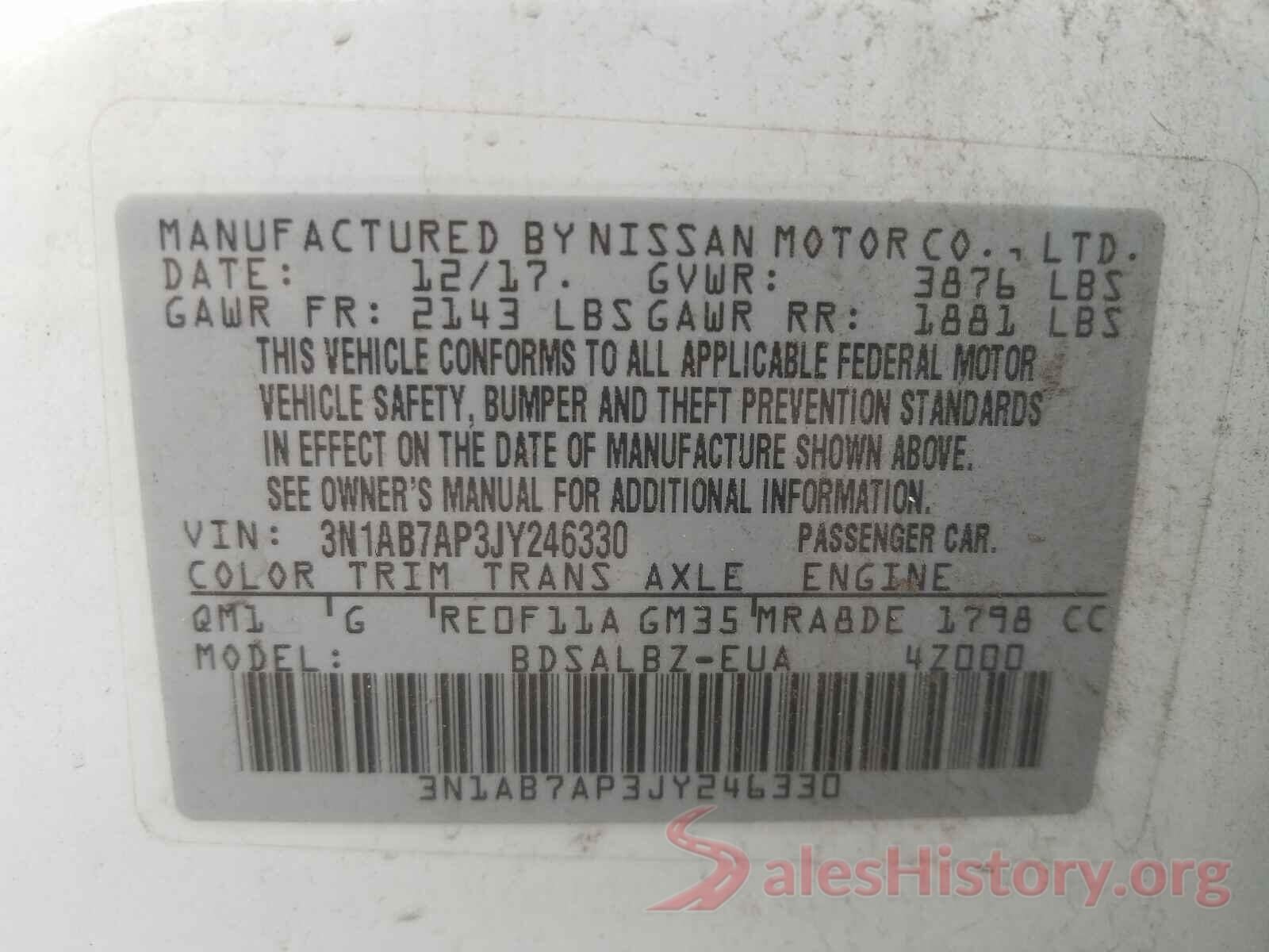 3N1AB7AP3JY246330 2018 NISSAN SENTRA