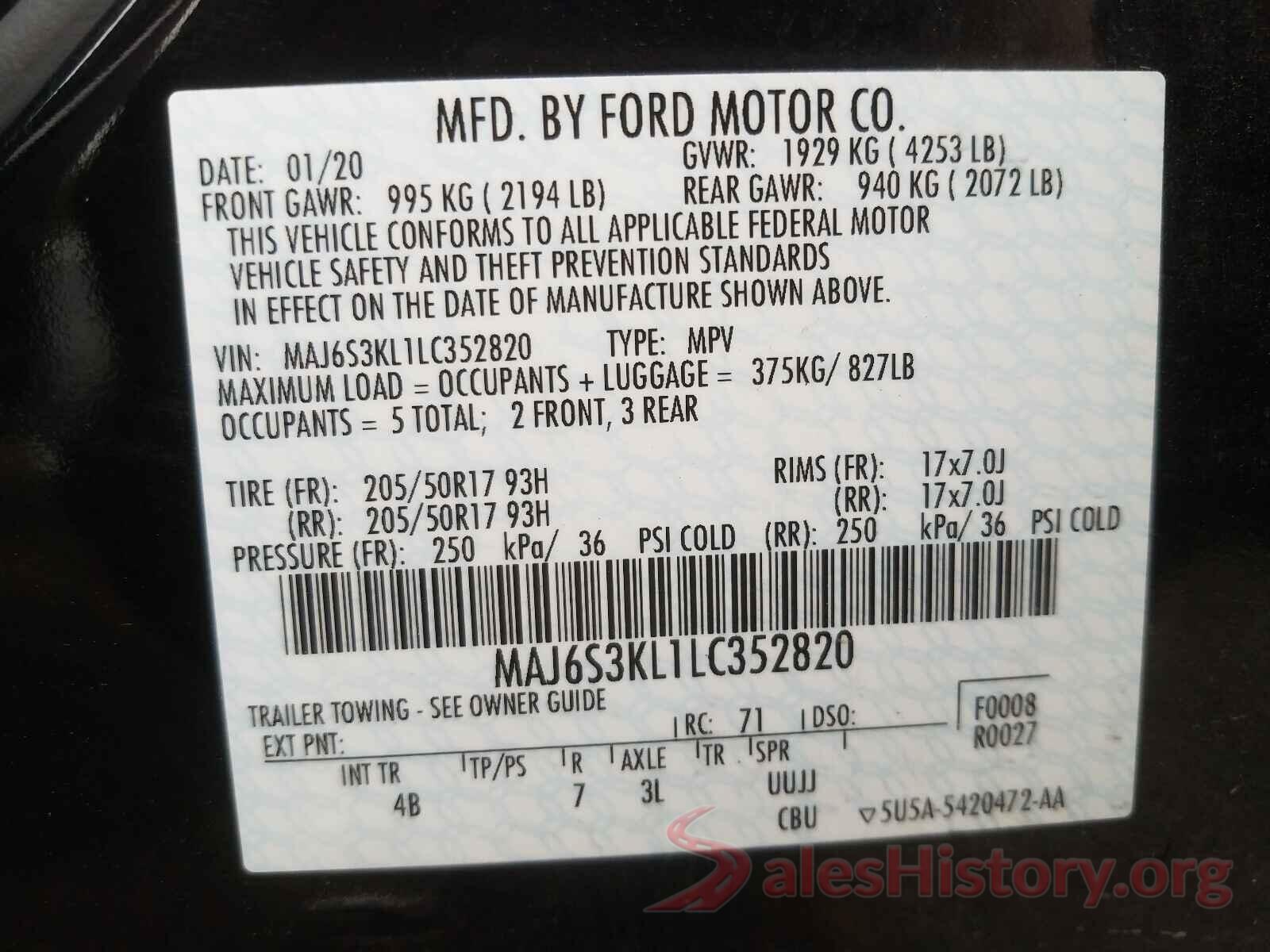 MAJ6S3KL1LC352820 2020 FORD ALL OTHER