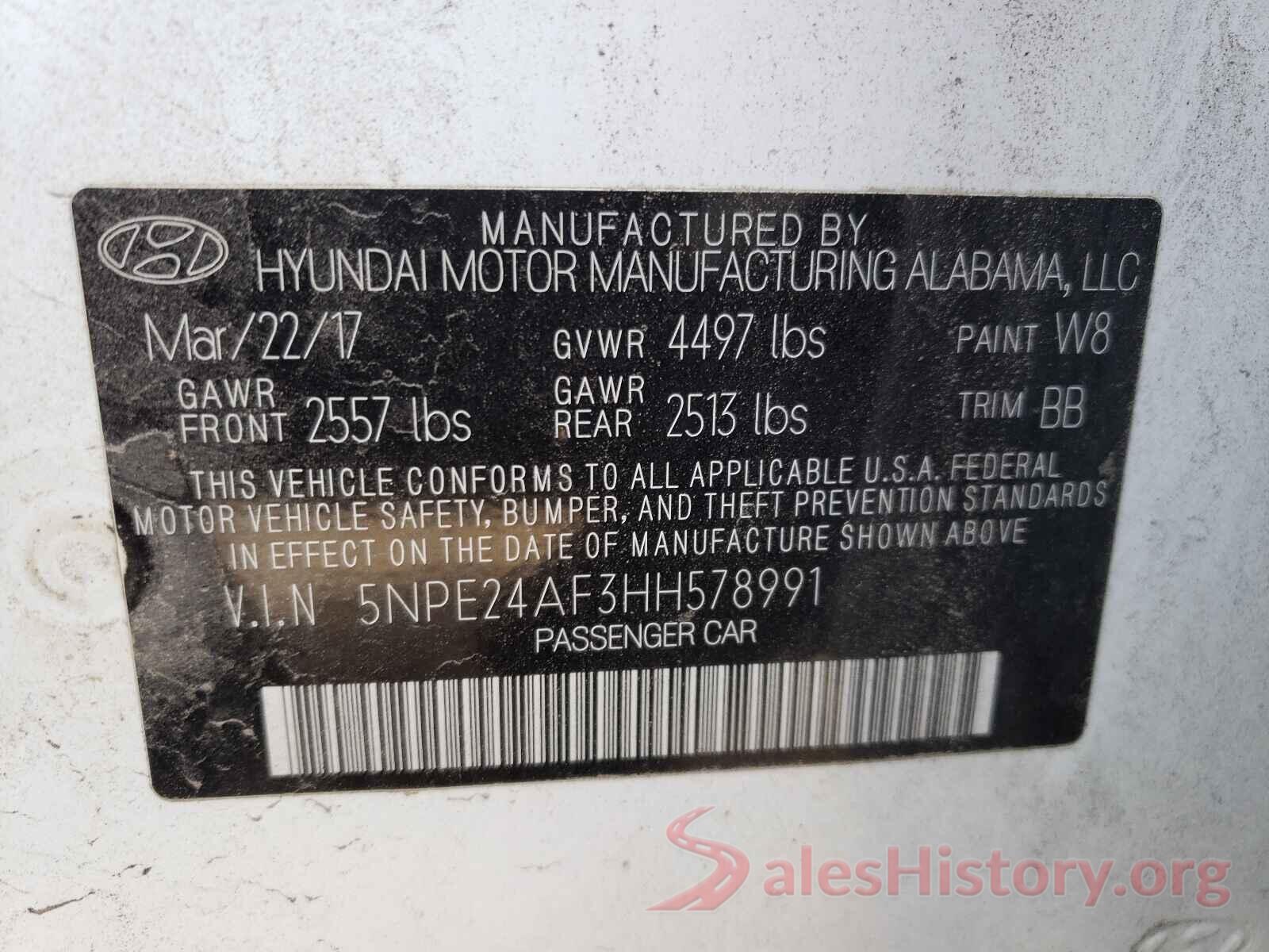 5NPE24AF3HH578991 2017 HYUNDAI SONATA