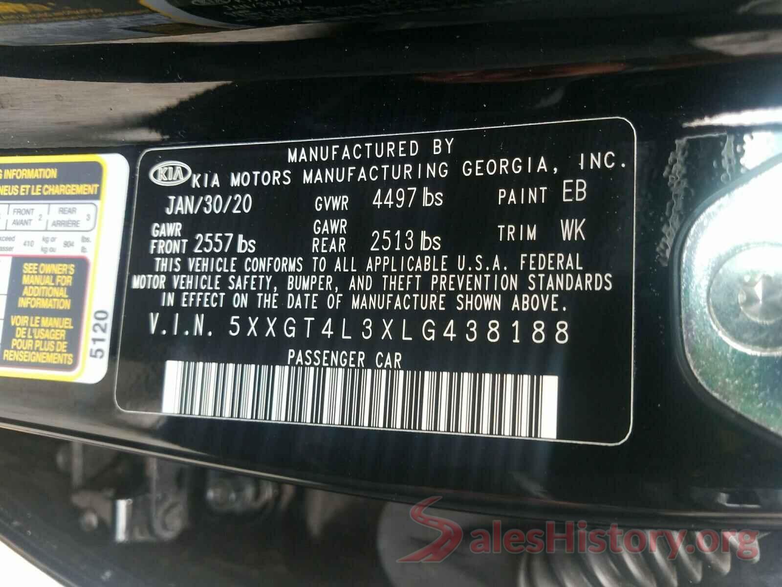 5XXGT4L3XLG438188 2020 KIA OPTIMA