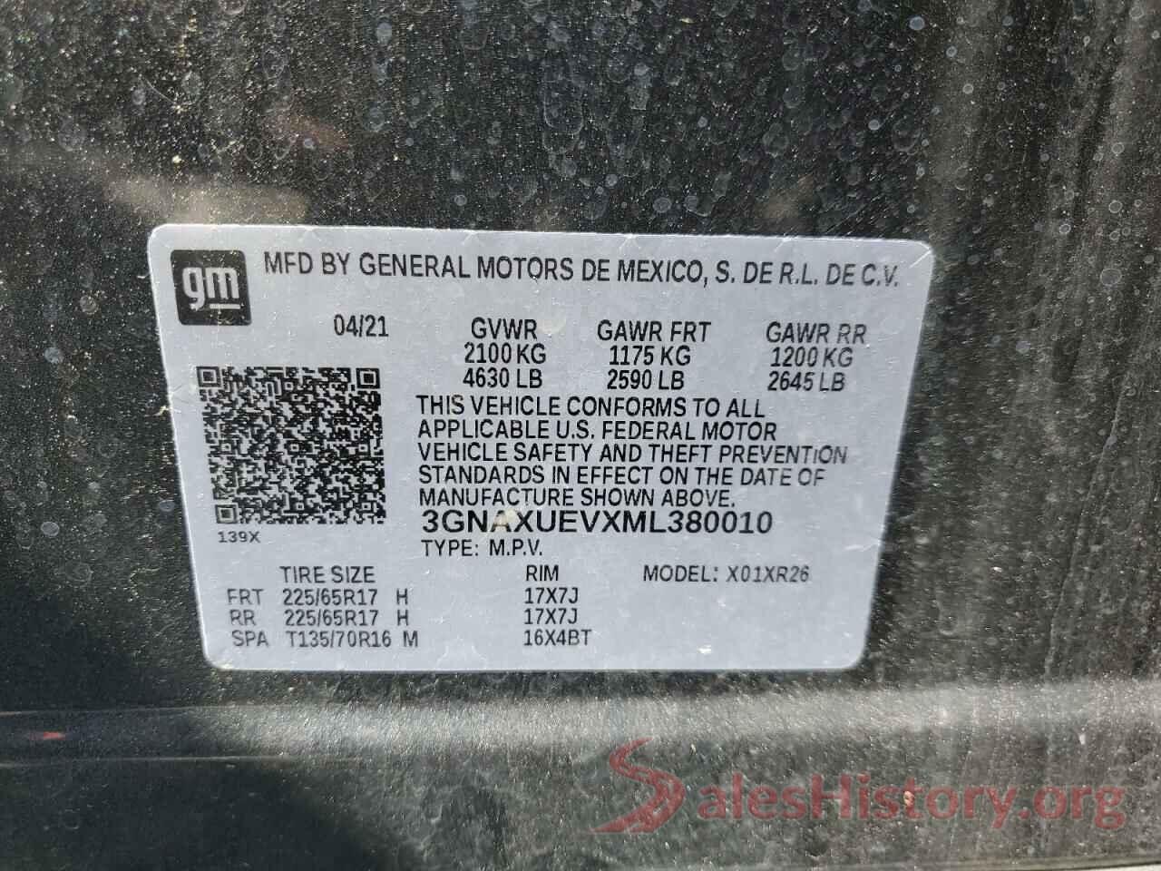 3GNAXUEVXML380010 2021 CHEVROLET EQUINOX