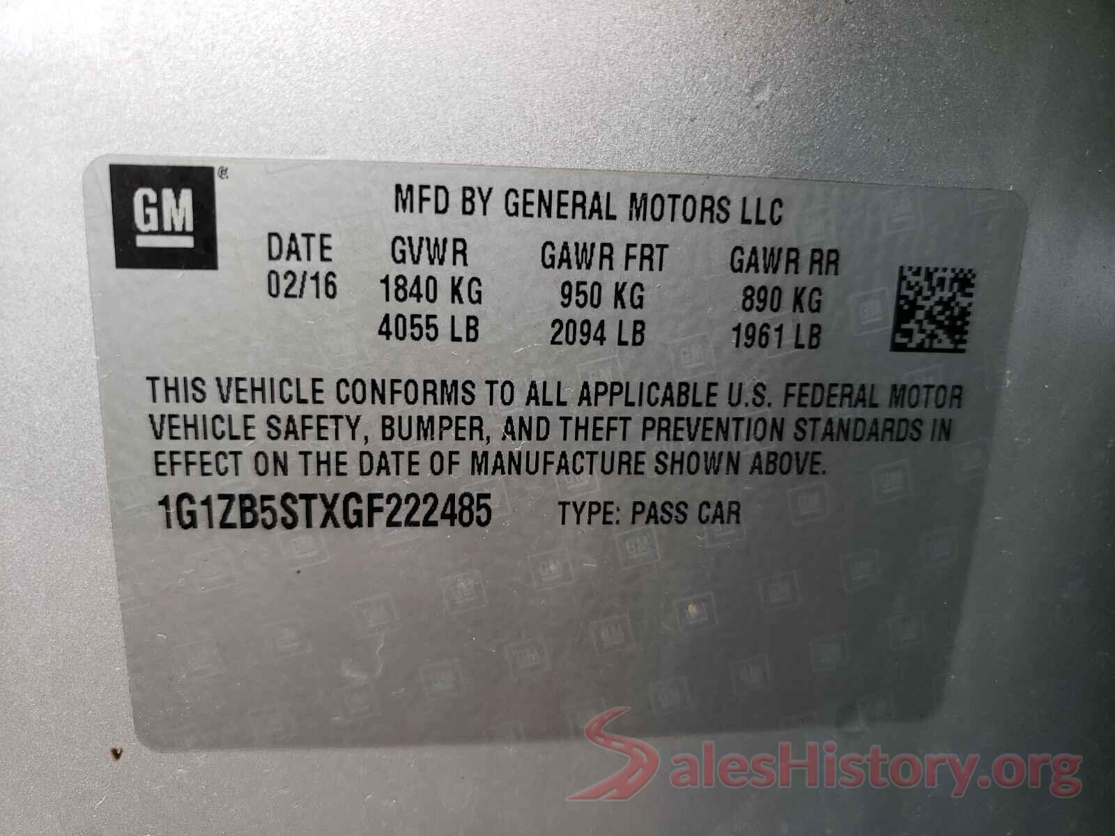 1G1ZB5STXGF222485 2016 CHEVROLET MALIBU