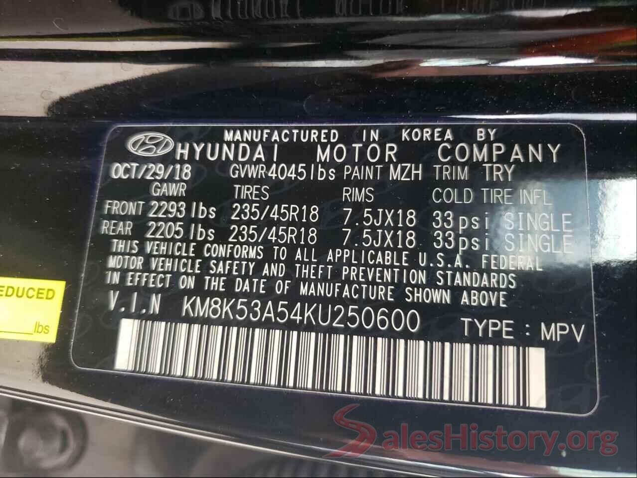 KM8K53A54KU250600 2019 HYUNDAI KONA