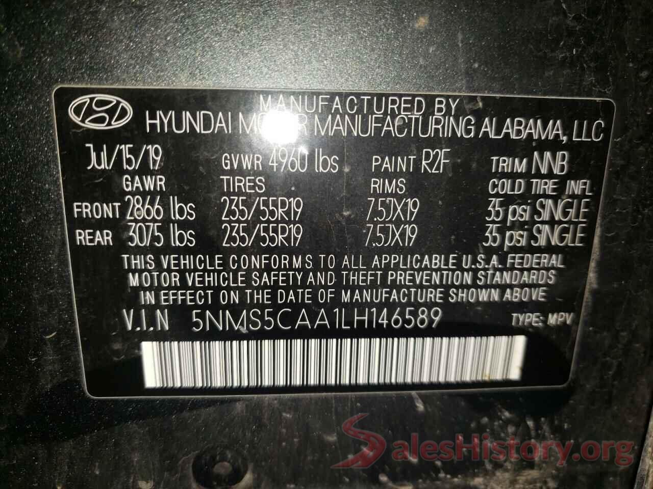 5NMS5CAA1LH146589 2020 HYUNDAI SANTA FE