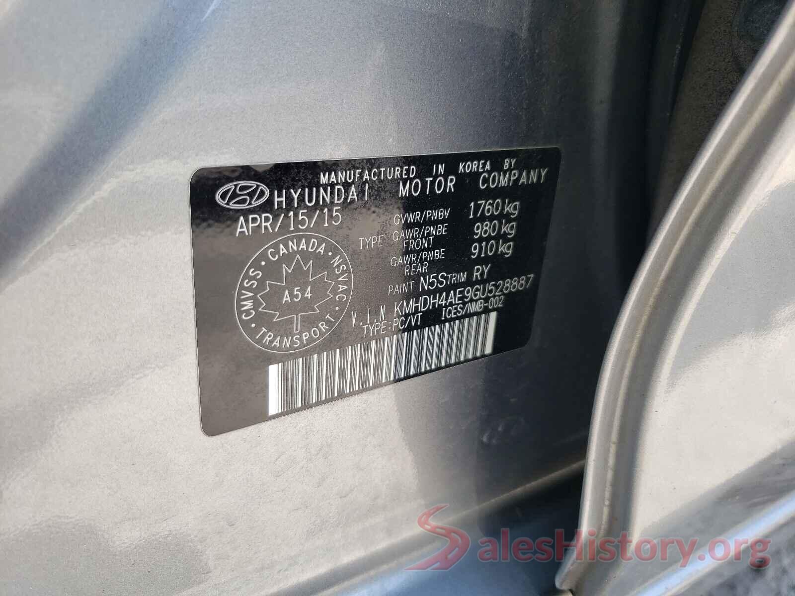 KMHDH4AE9GU528887 2016 HYUNDAI ELANTRA