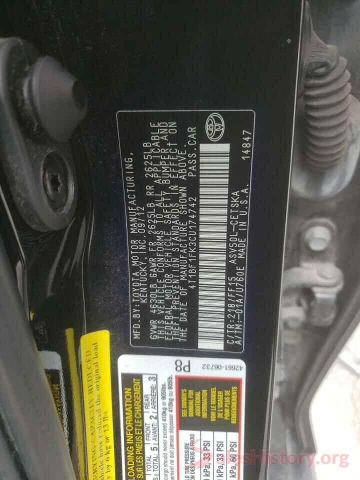 4T1BF1FK3CU174742 2012 TOYOTA CAMRY