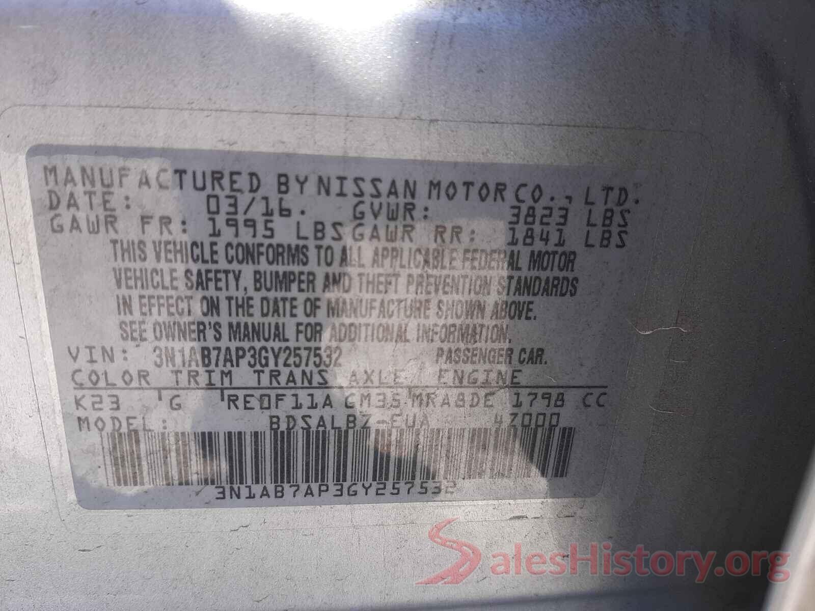 3N1AB7AP3GY257532 2016 NISSAN SENTRA