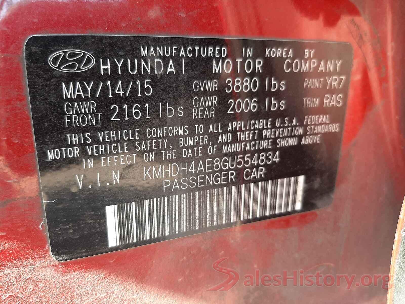 KMHDH4AE8GU554834 2016 HYUNDAI ELANTRA