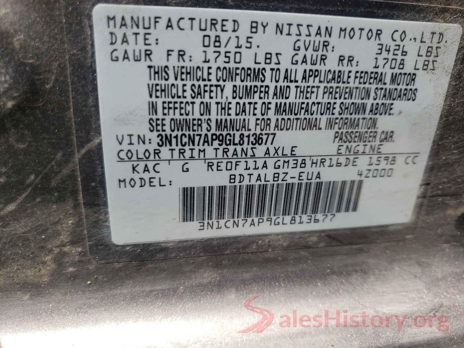 3N1CN7AP9GL813677 2016 NISSAN VERSA