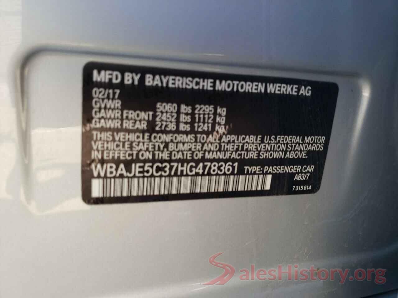 WBAJE5C37HG478361 2017 BMW 5 SERIES