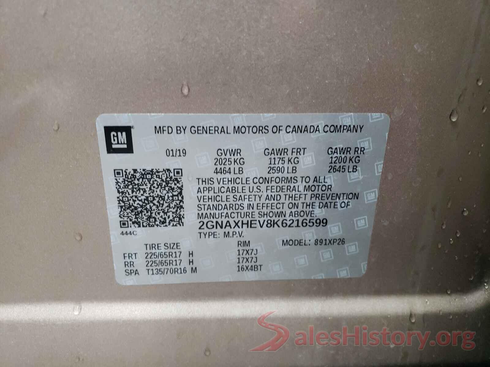 2GNAXHEV8K6216599 2019 CHEVROLET EQUINOX