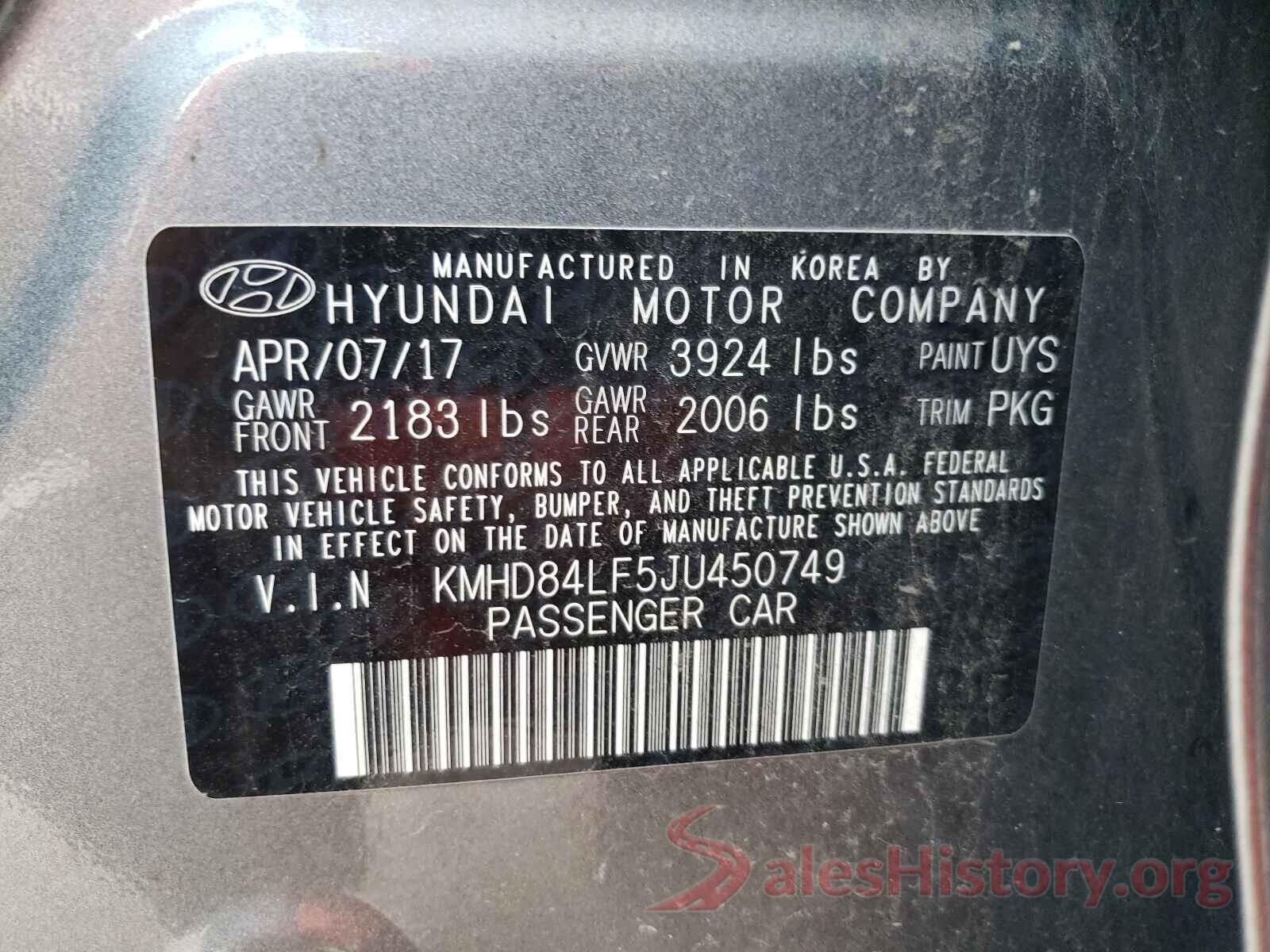 KMHD84LF5JU450749 2018 HYUNDAI ELANTRA