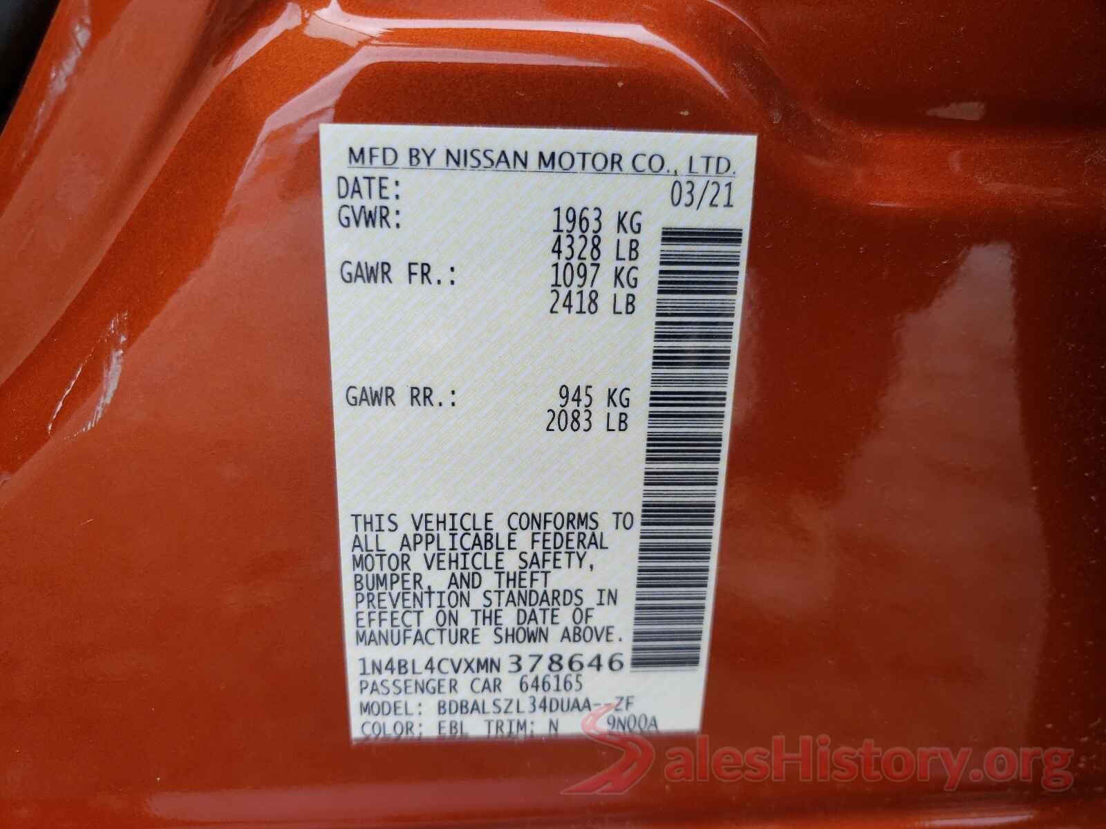 1N4BL4CVXMN378646 2021 NISSAN ALTIMA