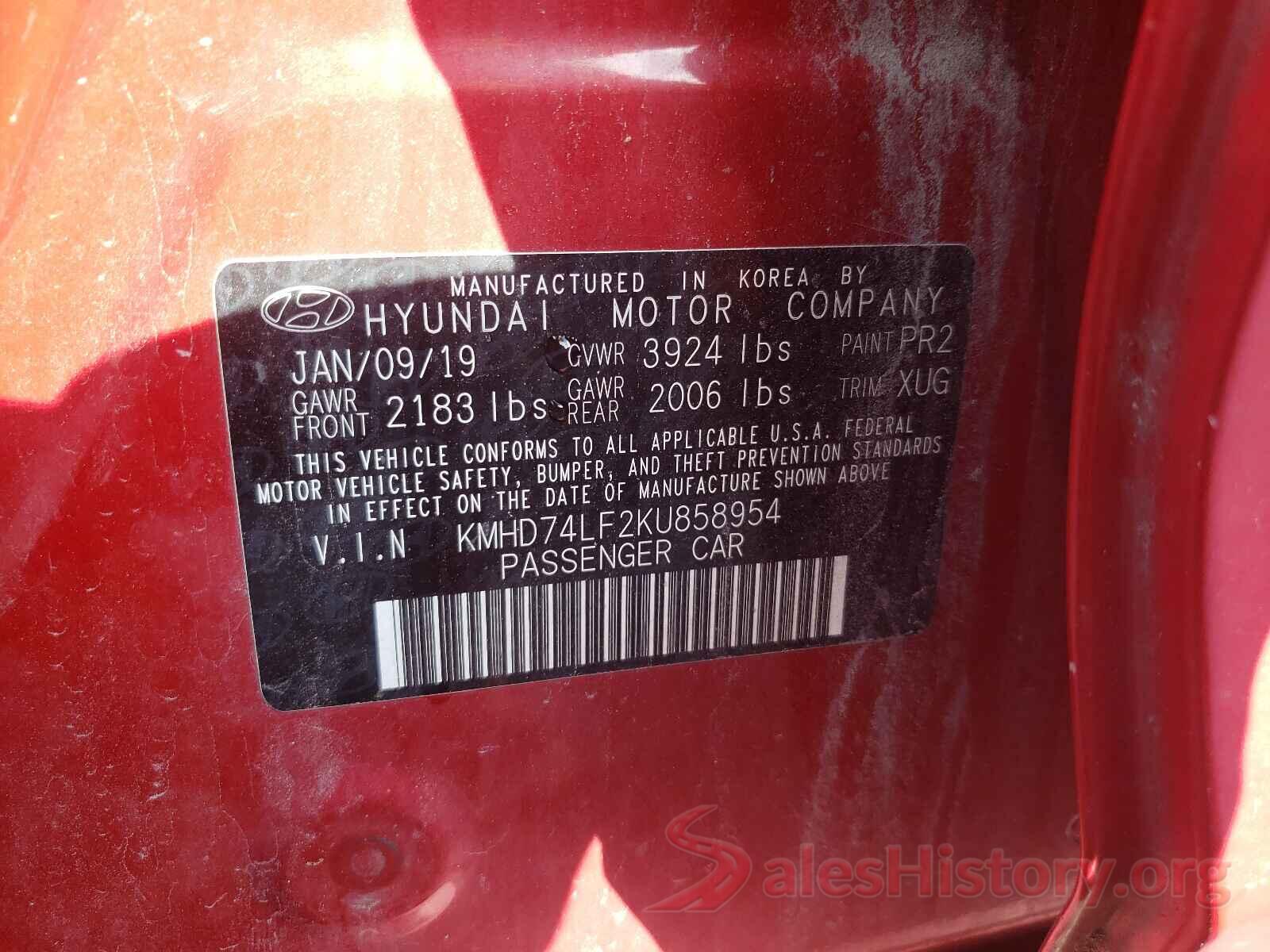 KMHD74LF2KU858954 2019 HYUNDAI ELANTRA