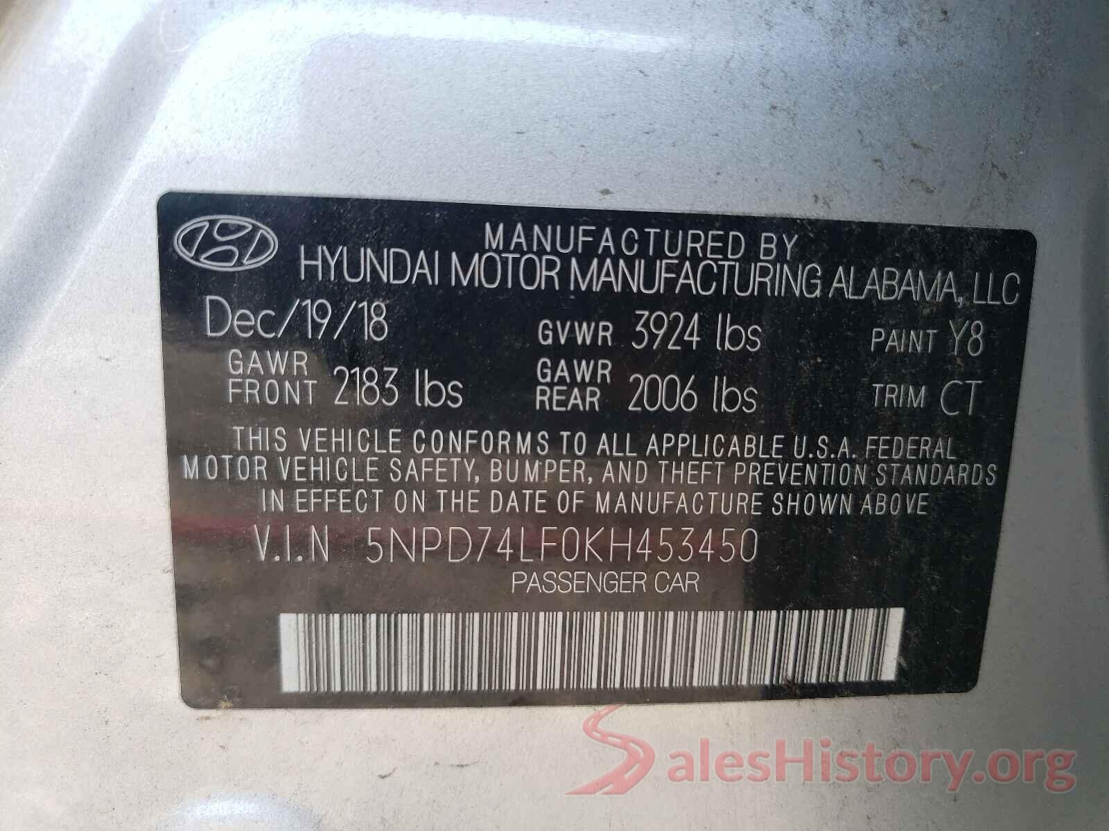 5NPD74LF0KH453450 2019 HYUNDAI ELANTRA