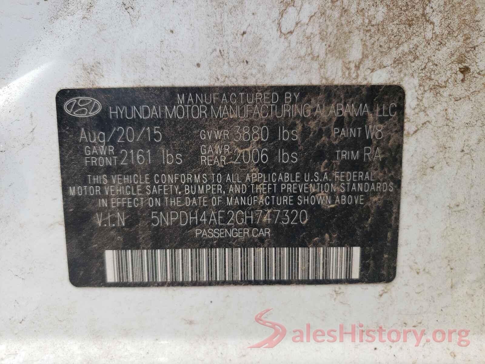 5NPDH4AE2GH747320 2016 HYUNDAI ELANTRA