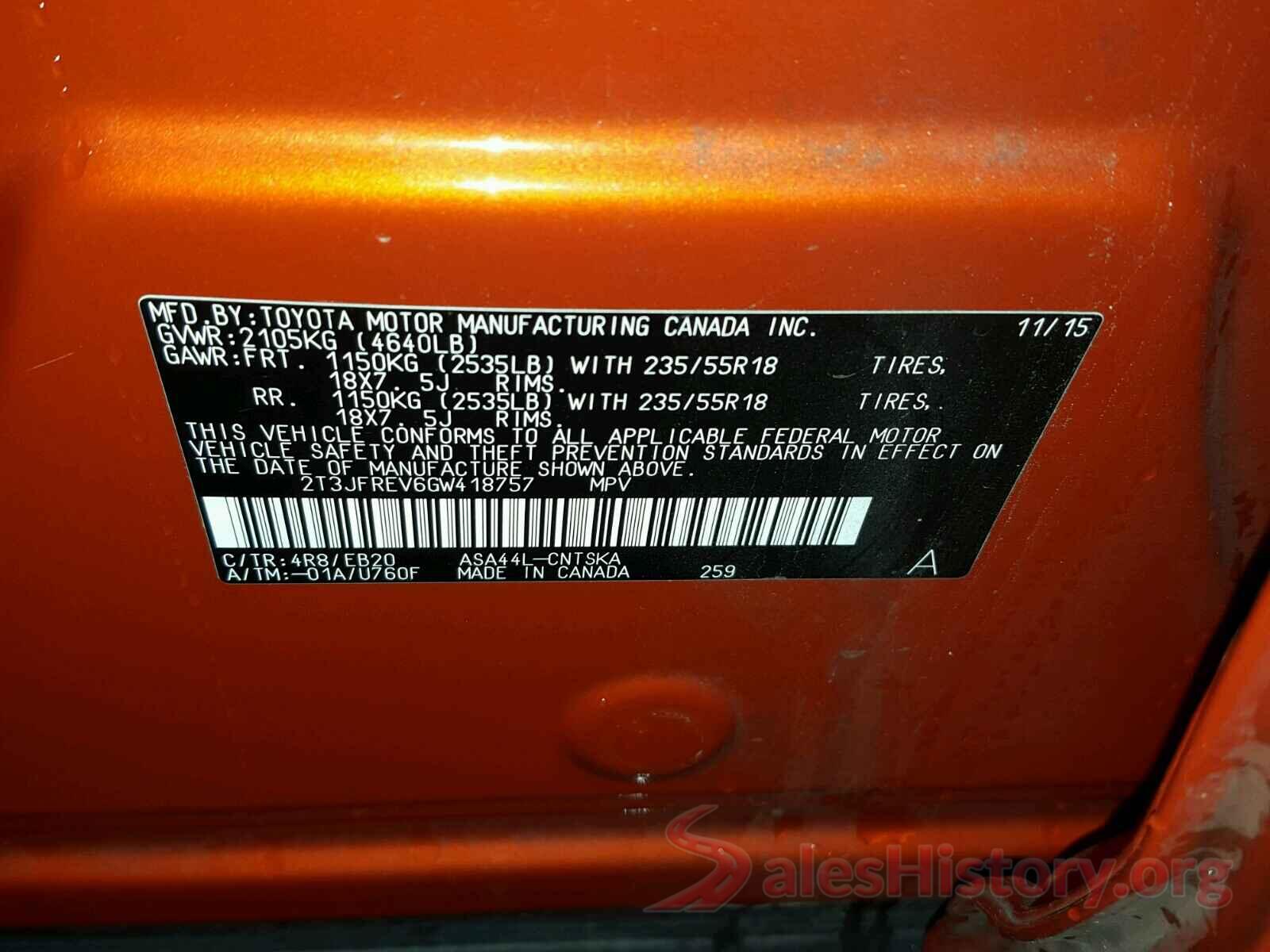 2T3JFREV6GW418757 2016 TOYOTA RAV4