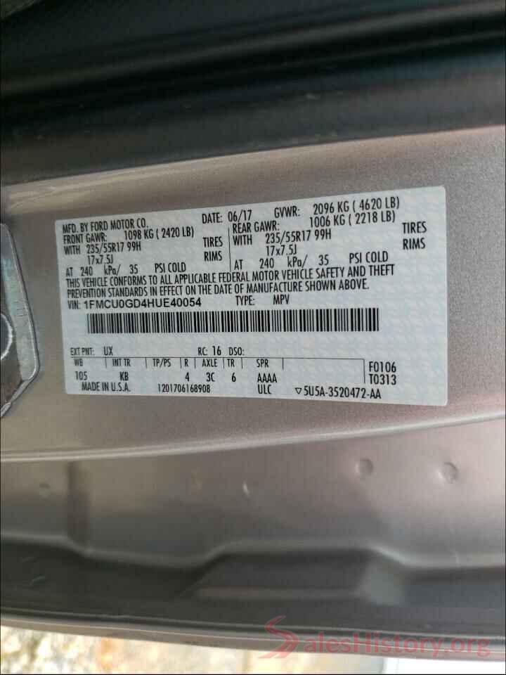 1FMCU0GD4HUE40054 2017 FORD ESCAPE