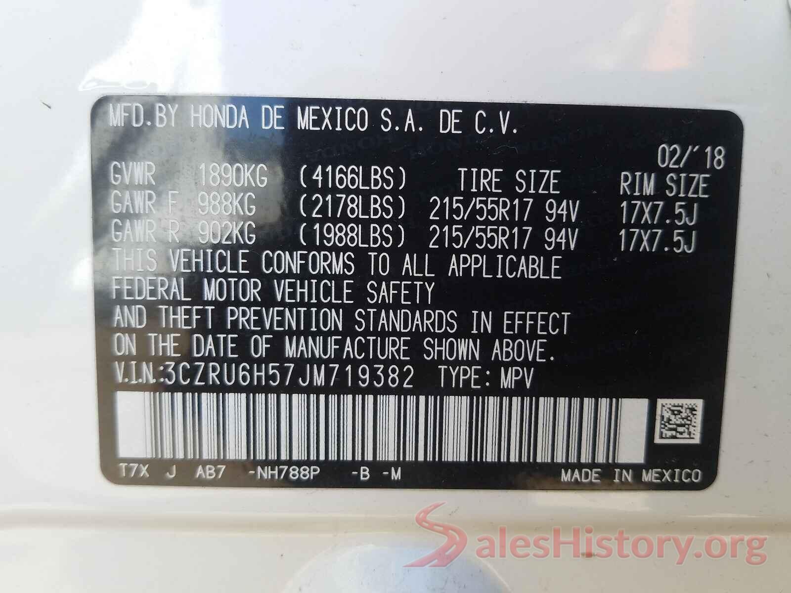 3CZRU6H57JM719382 2018 HONDA HR-V