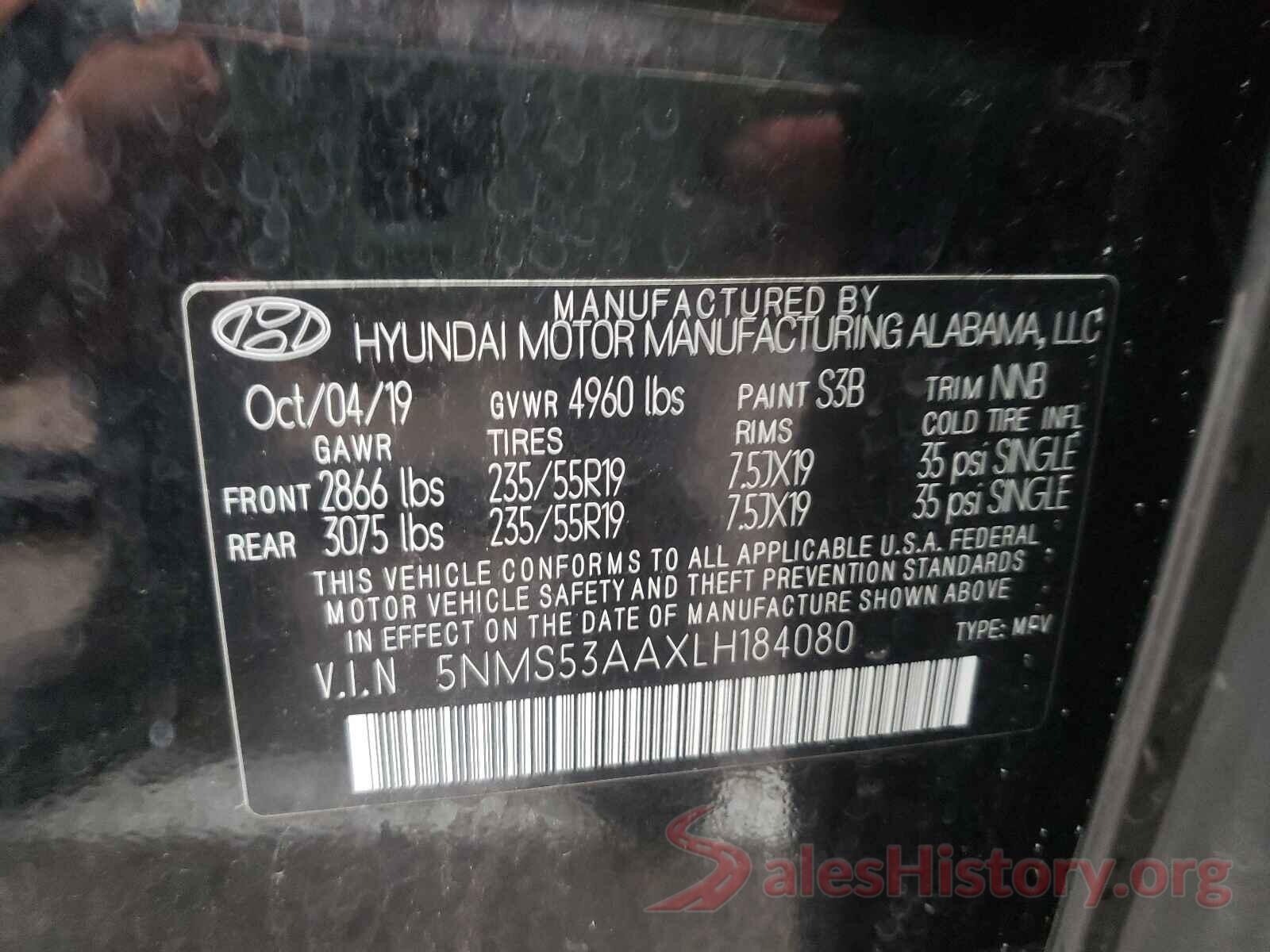 5NMS53AAXLH184080 2020 HYUNDAI SANTA FE