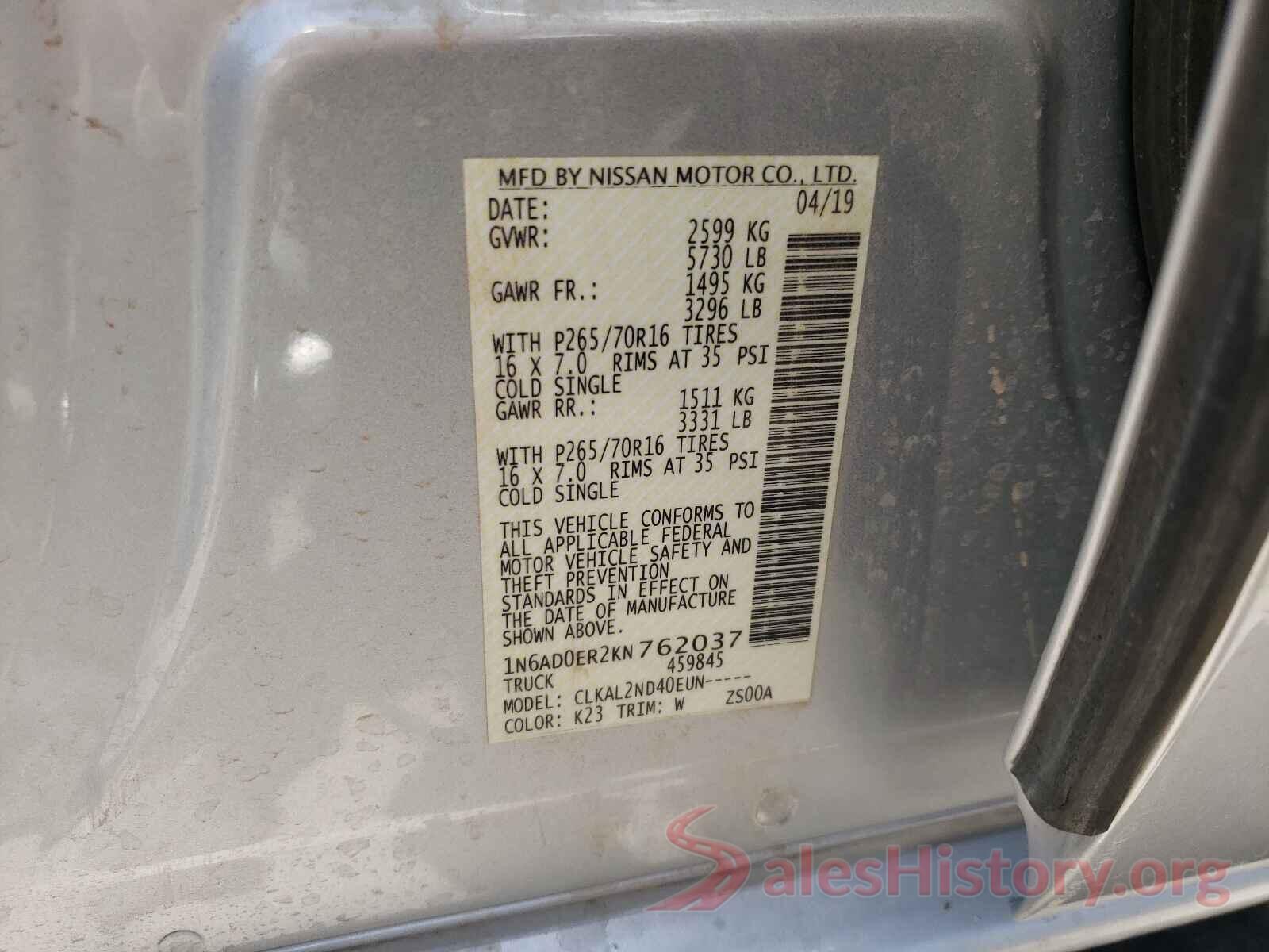 1N6AD0ER2KN762037 2019 NISSAN FRONTIER